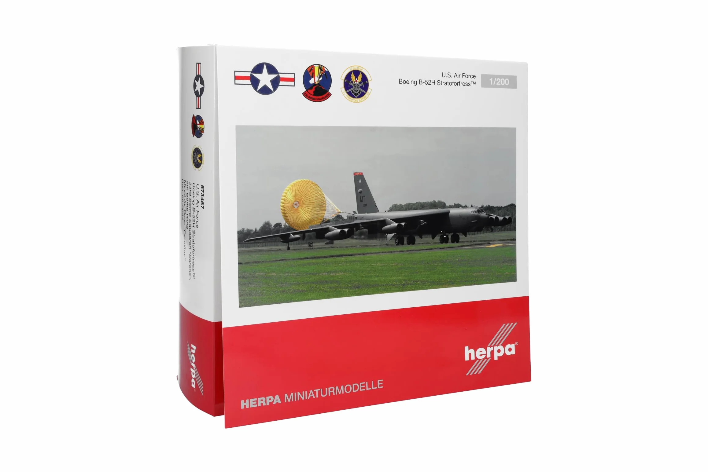 Herpa Miniatura del avión USAF Boeing B-52H Stratofortress 23rd BS Barons, Escala 1/200, Military,Modelo prefabricado, maqueta de colleción, modelismo, Avion sin Soporte, Figura Metal