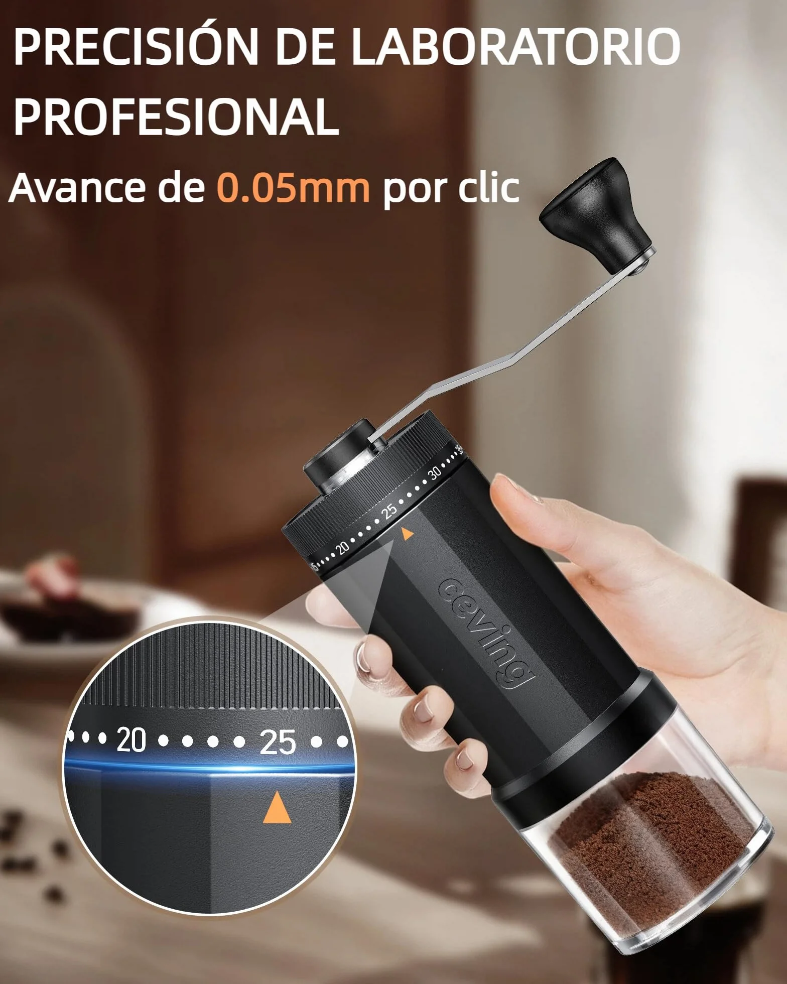 Molinillo de Café Manual 60g 40 Niveles Muelas Cónicas de Cerámica