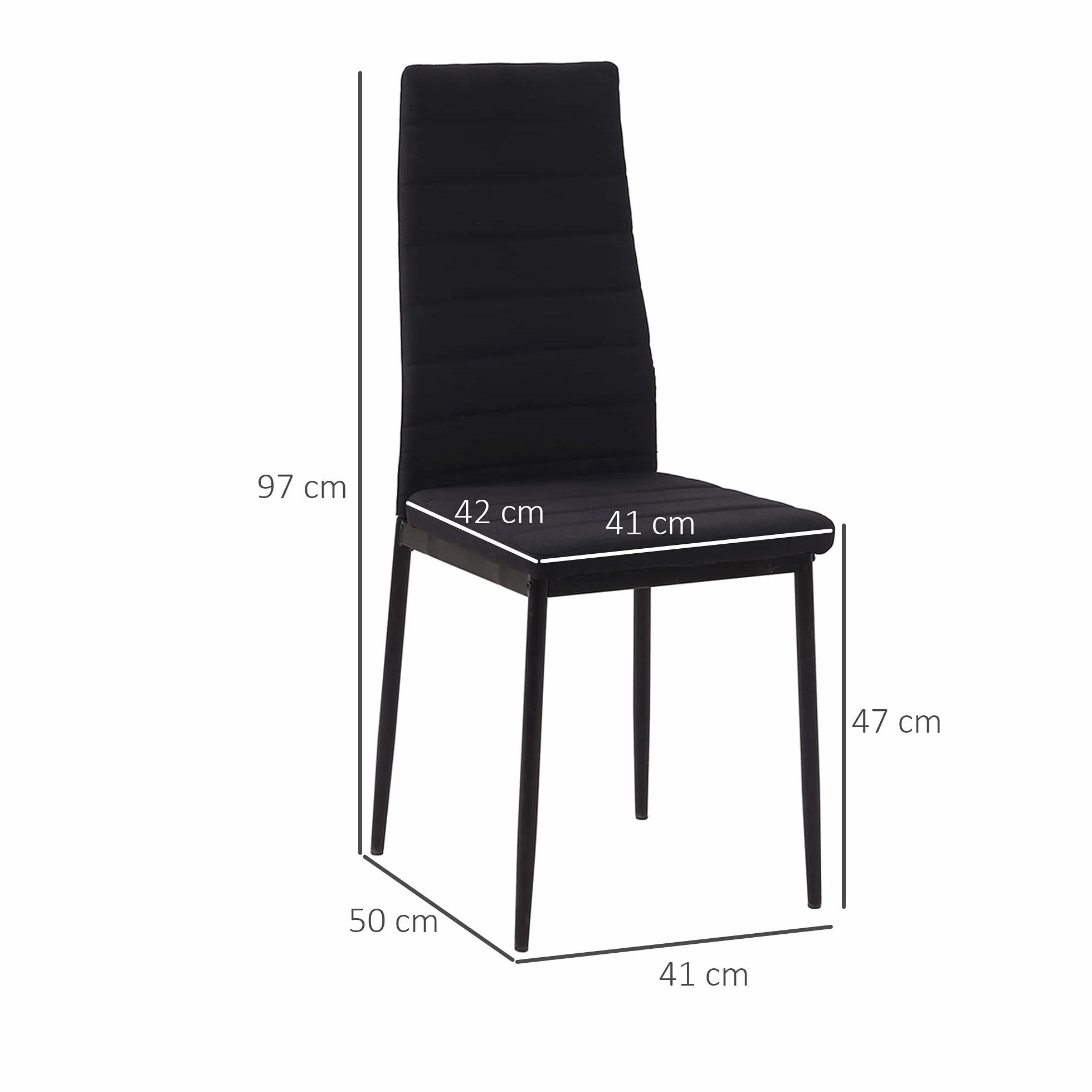 HOMCOM Pack de 4 Sillas de Comedor Modernas, Sillas de Cocina Tapizadas en Lino Sintético con Respaldo Alto y Patas de Metal, para Salón, Negro