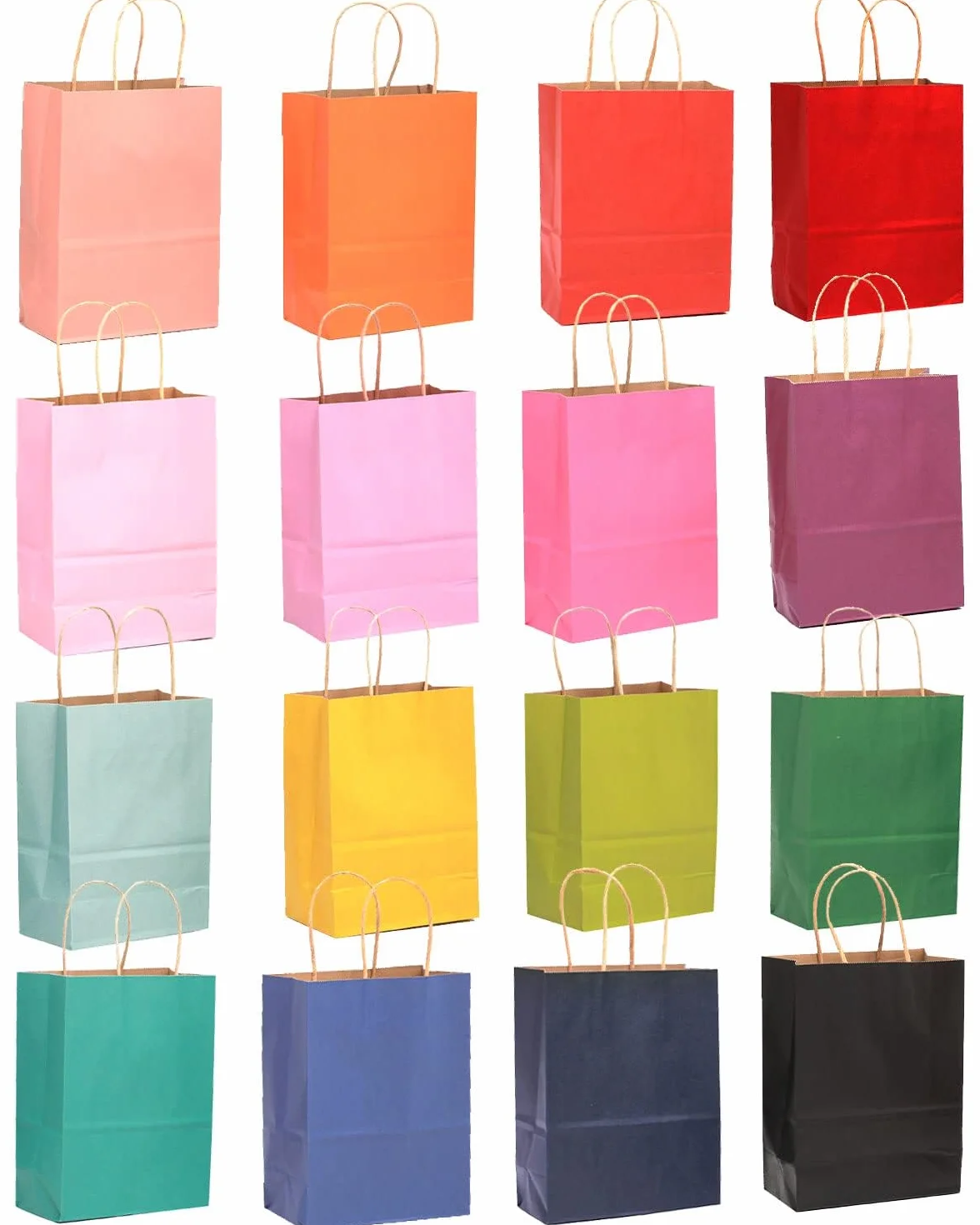 Gcardist 32 bolsas medianas de papel kraft con asas, 27 x 21 x 11 cm, 16 colores, multiuso (tamaño mediano, 7,6 x 4,75 x 10,5 pulgadas)
