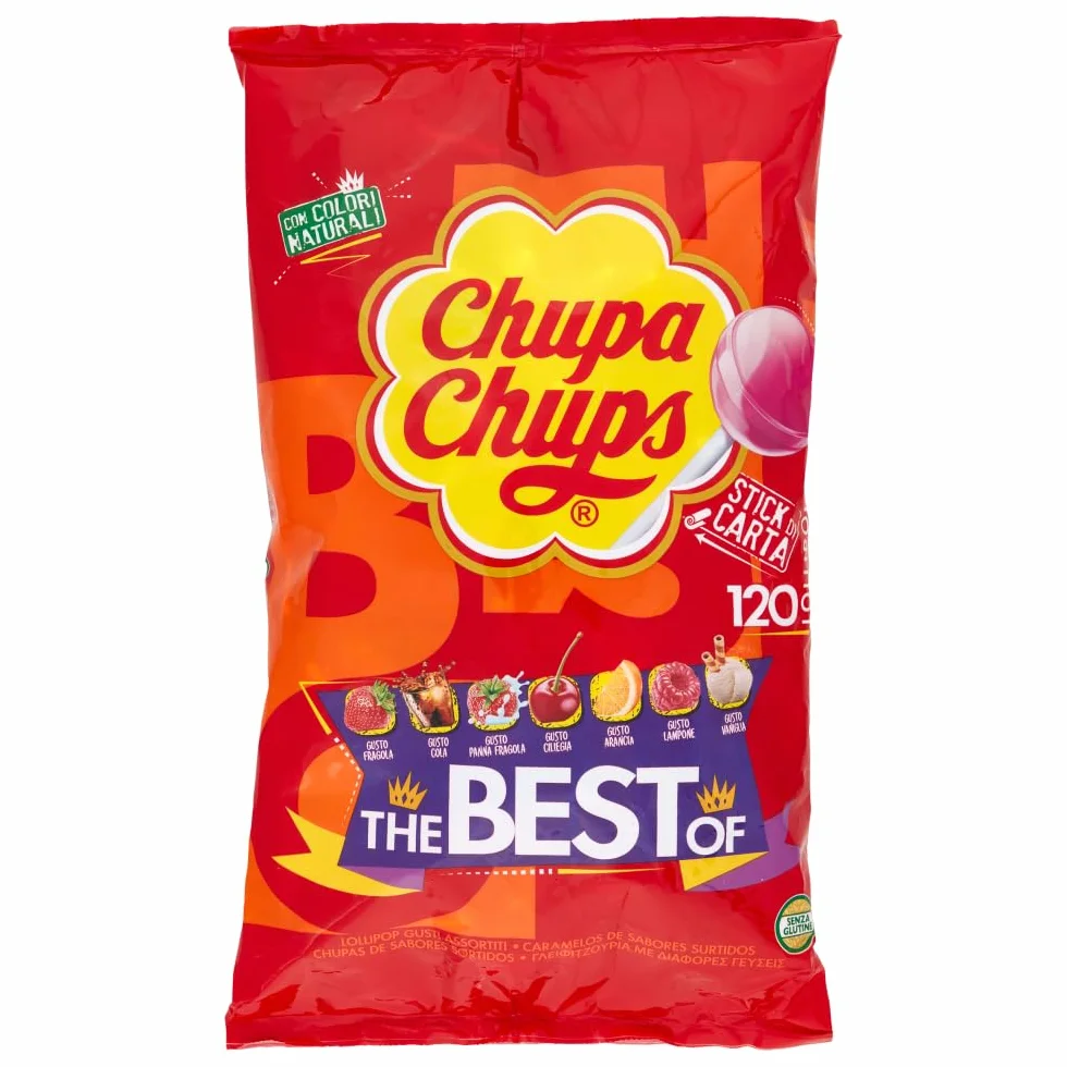 Chupa Chups Original Caramelo con Palo, Sabores Variados, 120 x 12g