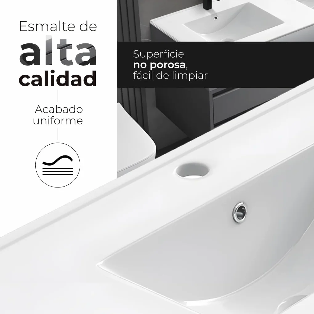 Encimera de Porcelana Blanca Brillante – Diseño Minimalista y Elegante, Esmalte, Antibacteriana, Fácil de Limpiar, Resistente y Duradera – Varias Medidas (46 x 81 Cm)