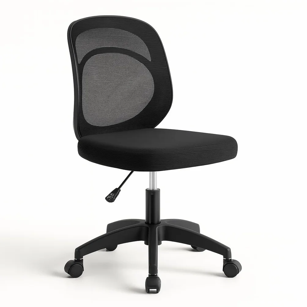 Silla de Oficina Ergonómica Sin Reposabrazos con Soporte Lumbar, Tela Transpirable, Ruedas, Giratoria, Asiento Espuma Alta Densidad