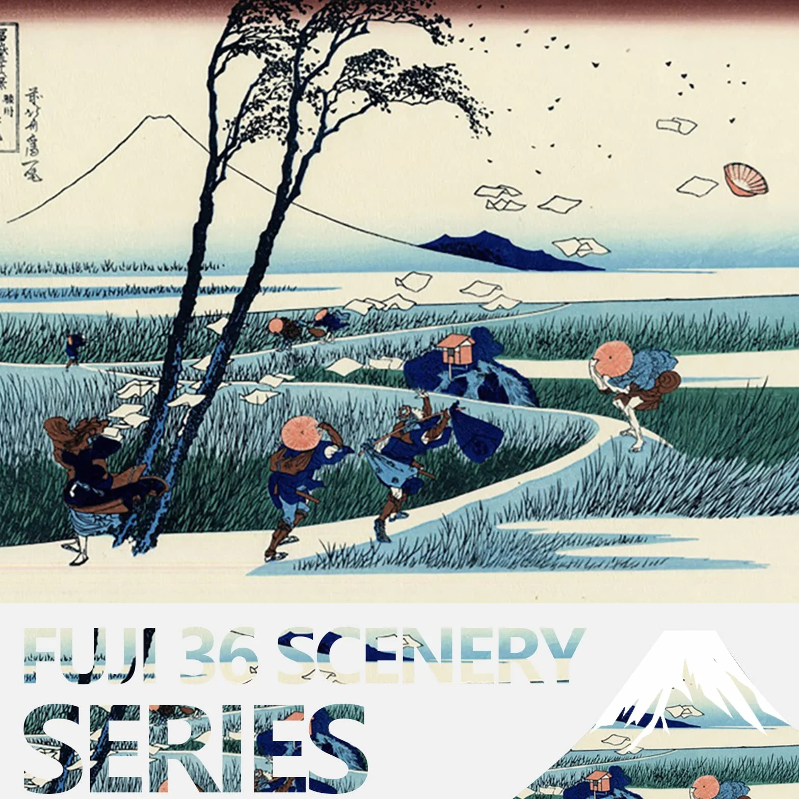 YONGFOTO Tapiz Japones Ukiyo-e Monte Fuji 36 Vistas Habitación Colgar de la Pared Ejiri en la provincia de Suruga Mural Japonesa Pintura Hokusai Cuadro 100x70cm