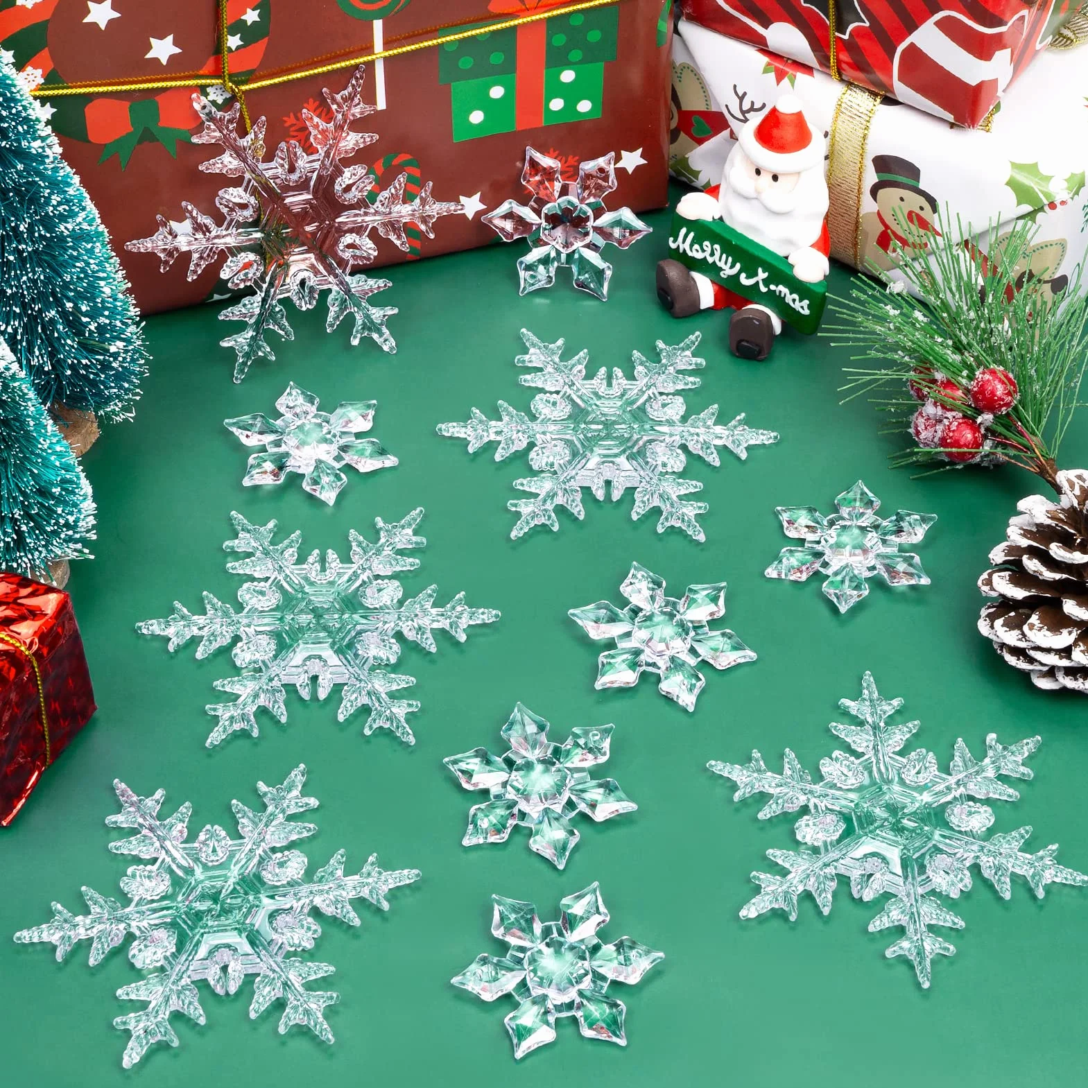 Copos de Nieve Decorativos de Navidad 25 Piezas, Acrílico Adornos Colgantes para Árbol Hogar Ventana