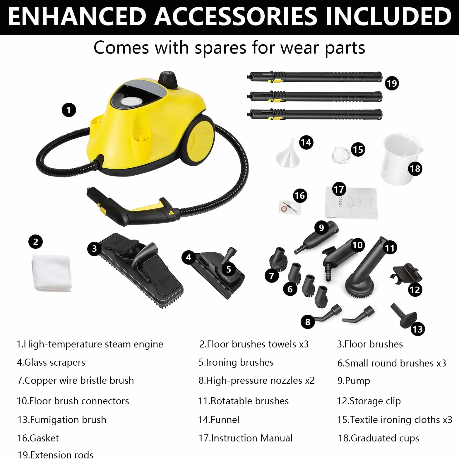 Limpiador a Vapor 2100 W Mejorado con 29 Accesorio, Multifunción con Depósito 2,1 L, Presión 5 bar, Kit de Suelos y Boquillas, Alarma de Agua Baja, para Alfombras, Azulejos, Ventanas, Suelos (Negro)