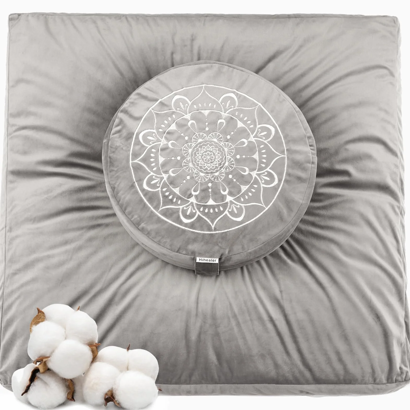 Hihealer Cojín de meditación y alfombra 40x40x13 cm 80x80x8 cm yoga relajación