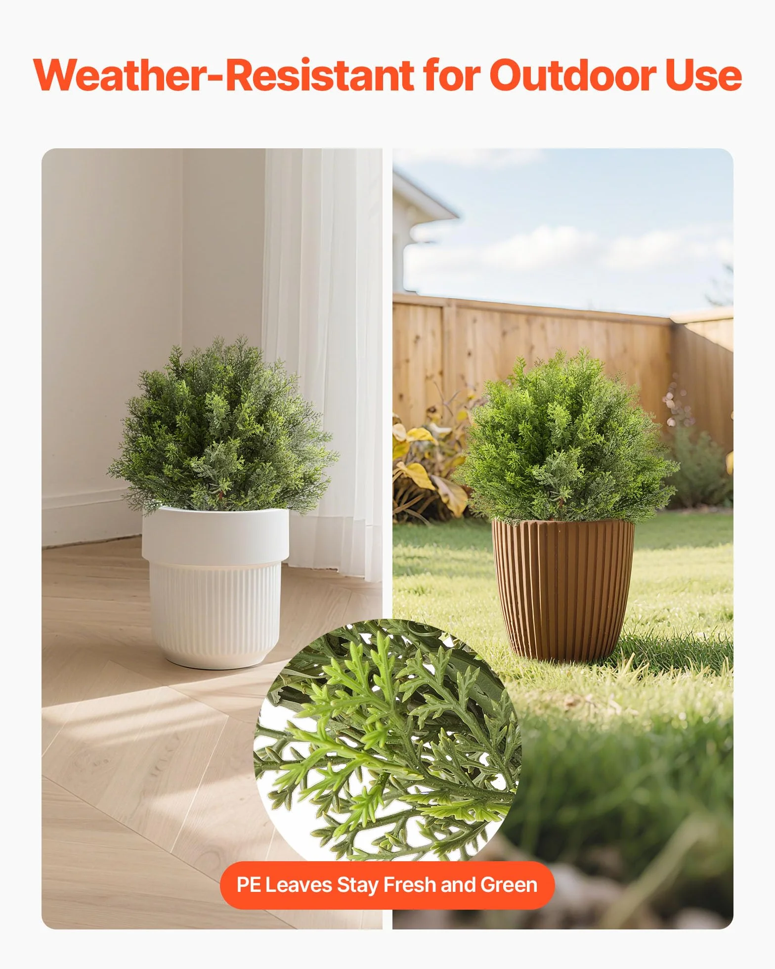 VEVOR Bola de Topiario Artificial de Ciprés para Exterior con Estaca, 406 mm, 2 uds, Plantas Artificiales, Arbustos de Imitación para Decoración, Porche, Patio, Jardín, Balcón y Patio Trasero
