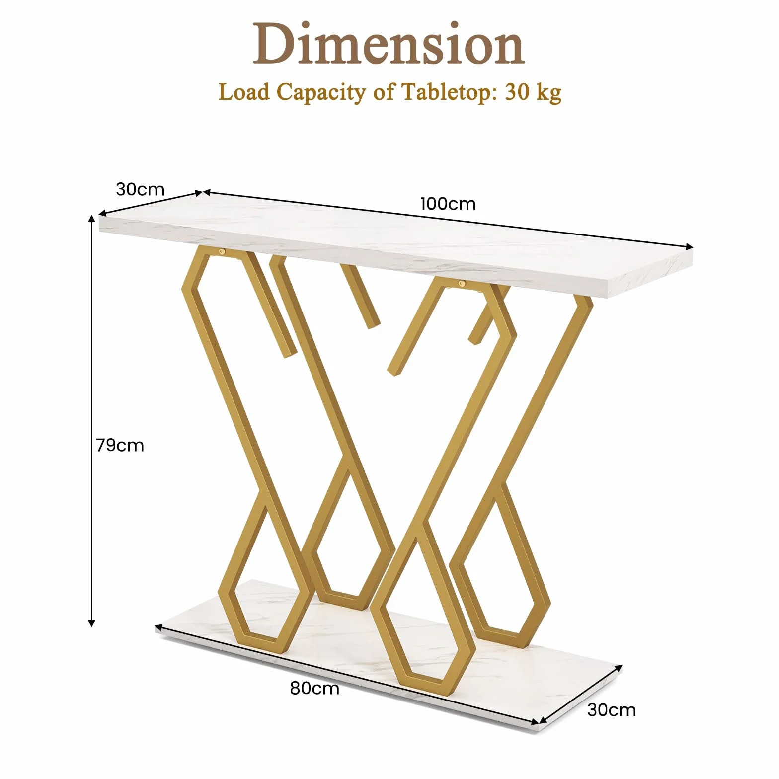 LIFEZEAL Consola de 2 Niveles, Mesa Auxiliar de Entrada con Tablero de mármol, Mesa de recibidor con Marco de Mariposa, Mesa Decorativa Estrecha para salón y Pasillo, 100 x 30 x 79 cm