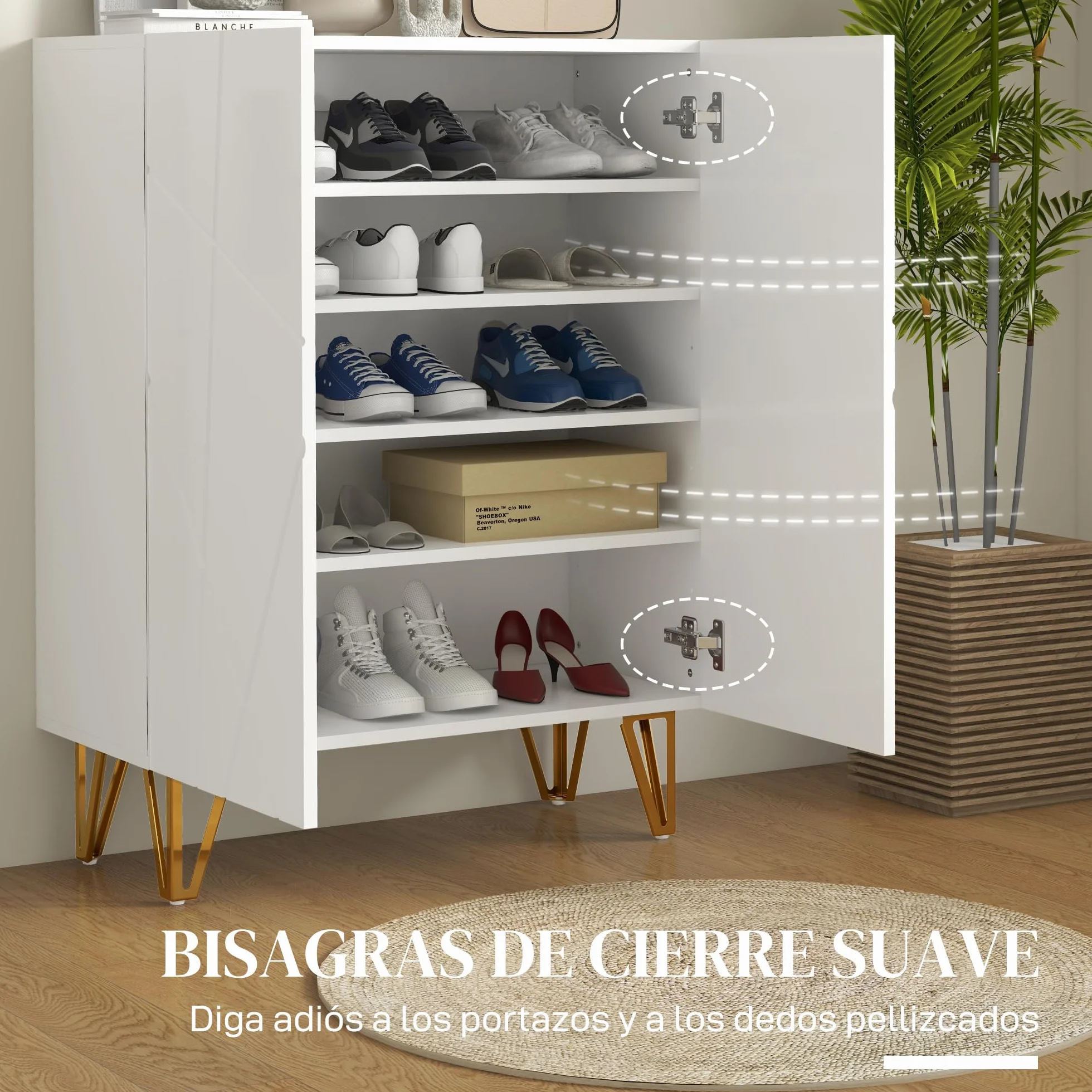 HOMCOM Mueble Zapatero Moderno de Entrada para Recibidor con Estantes Ajustables y Cierre Suave 15-20 Pares de Zapatos para Pasillo 72x31,5x95 cm Blanco Brillo