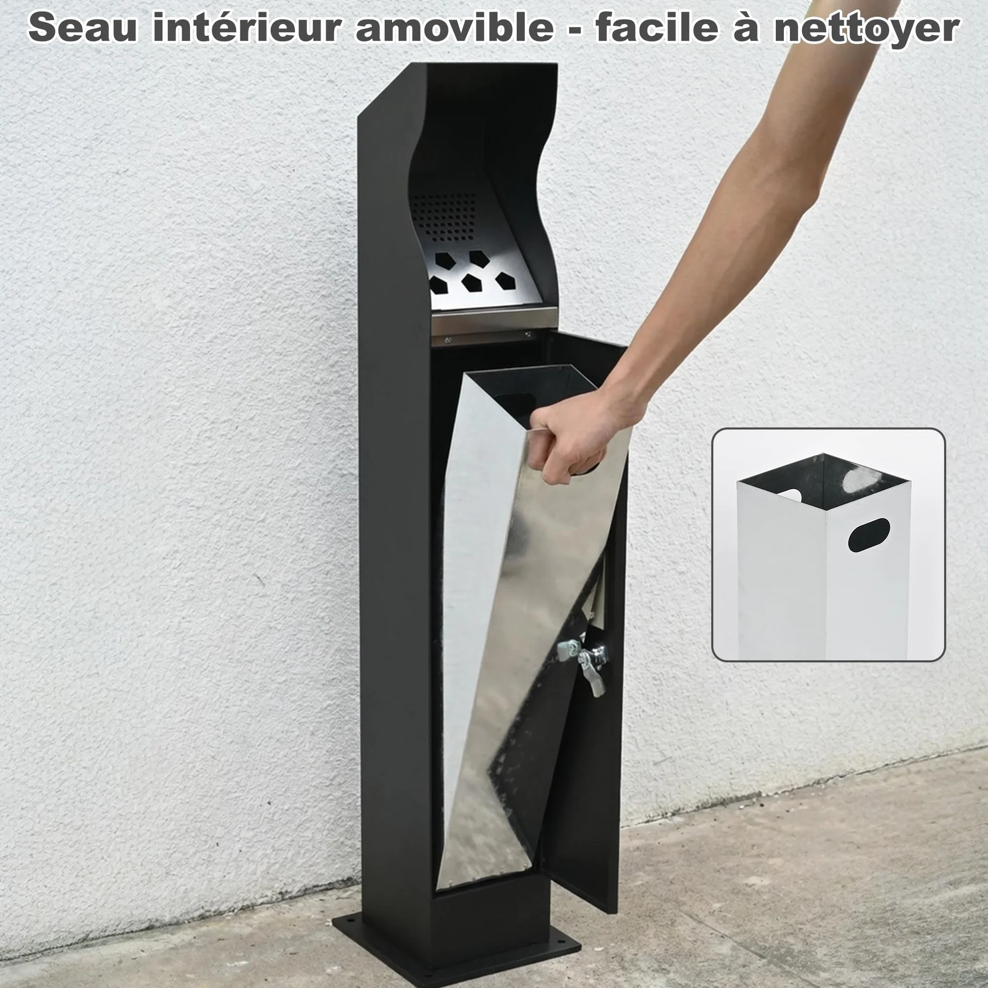 uyoyous - Cubo de basura para exteriores (93 x 20 x 20 x 20 cm, con compartimento interior extraíble, contenedor de desechos comercial con cerradura)