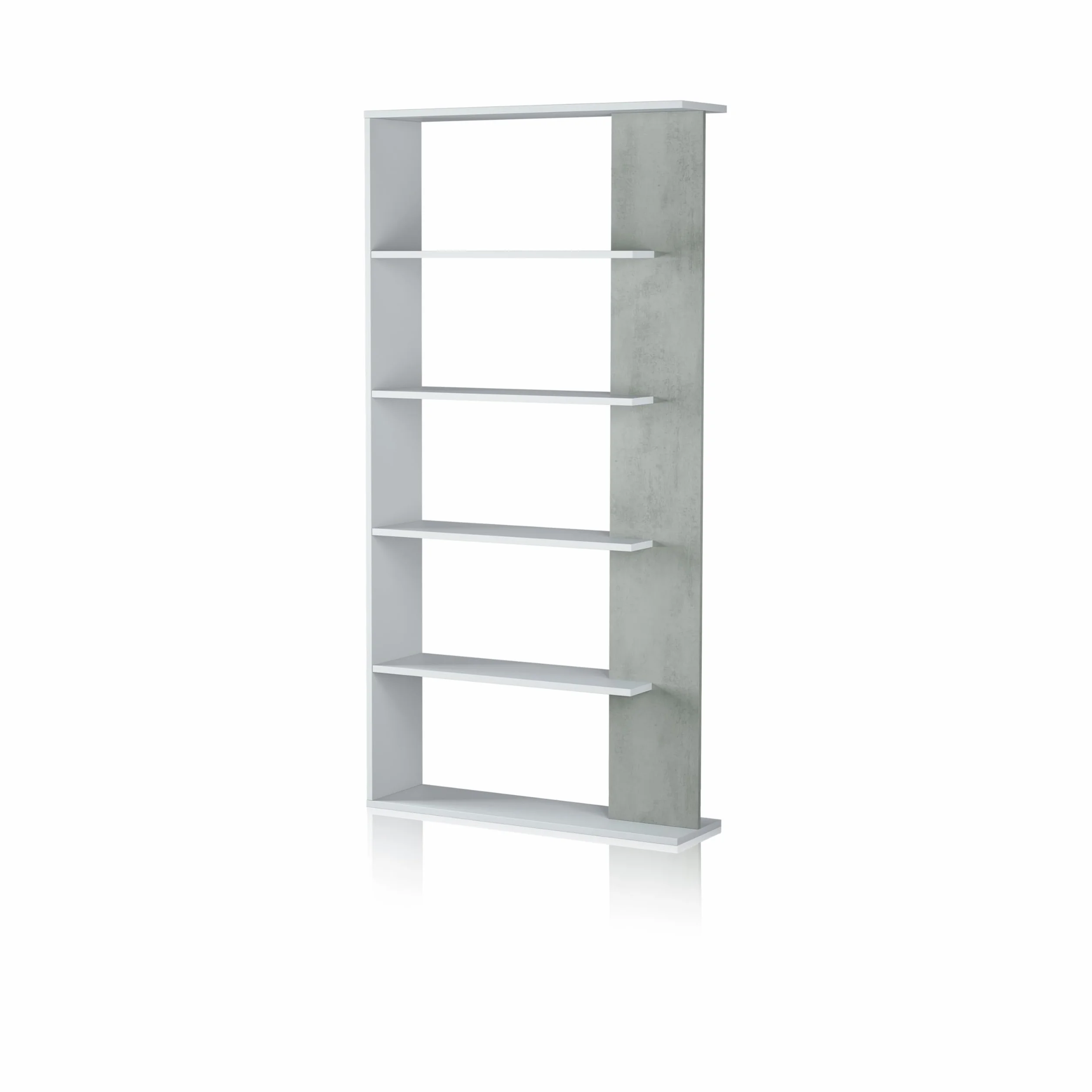 duehome | Estantería 5 baldas, Librería Comedor, Salon, Modelo Opal, Acabado en Color Blanco Artik y Gris Cemento, Medidas: 180 cm (Alto) x 90 cm (Ancho) x 25 cm (Fondo)