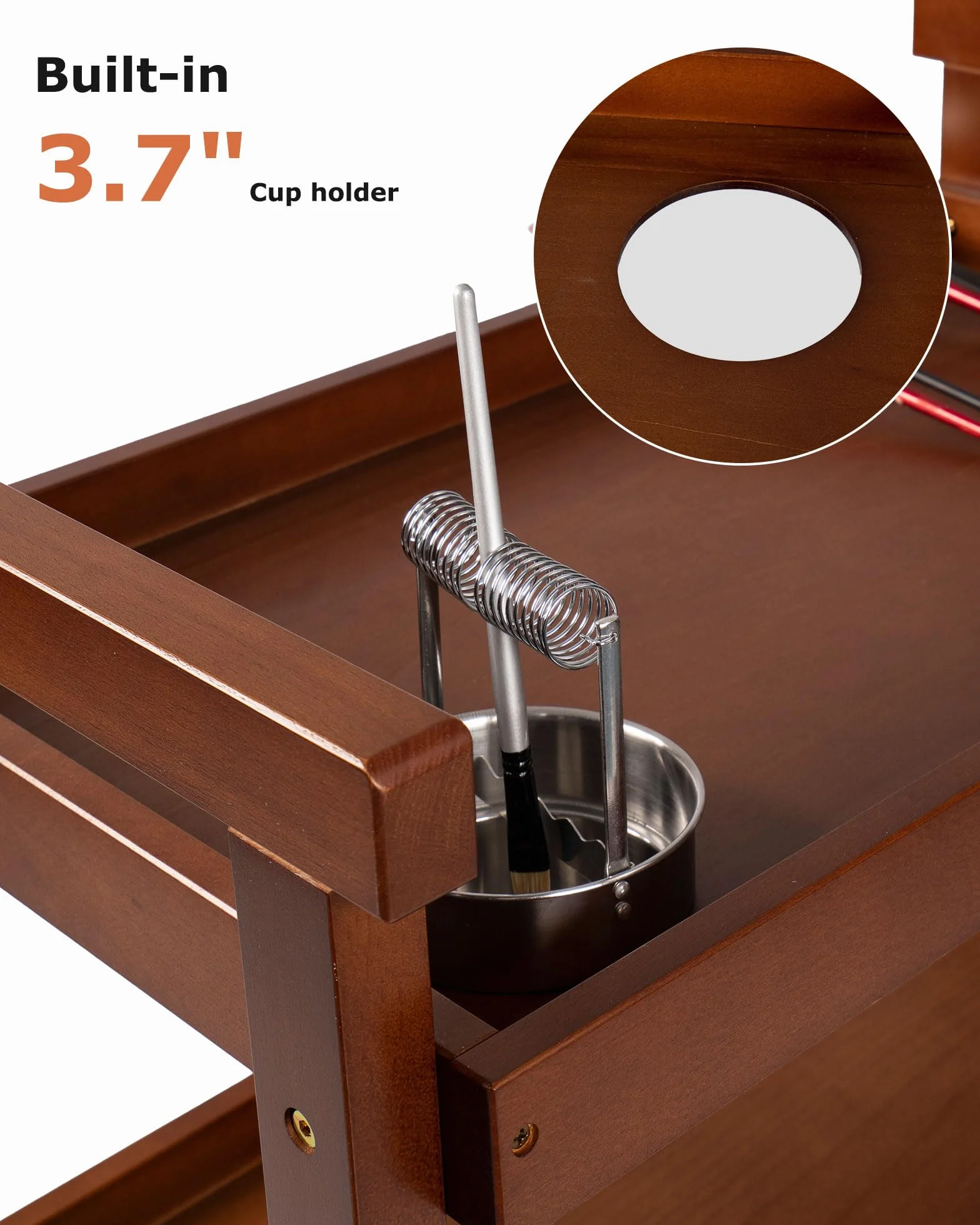 DJAR Organizador de carrito de arte, carrito de almacenamiento de madera de haya para estudio, oficina, carrito utilitario rodante con ruedas, nogal