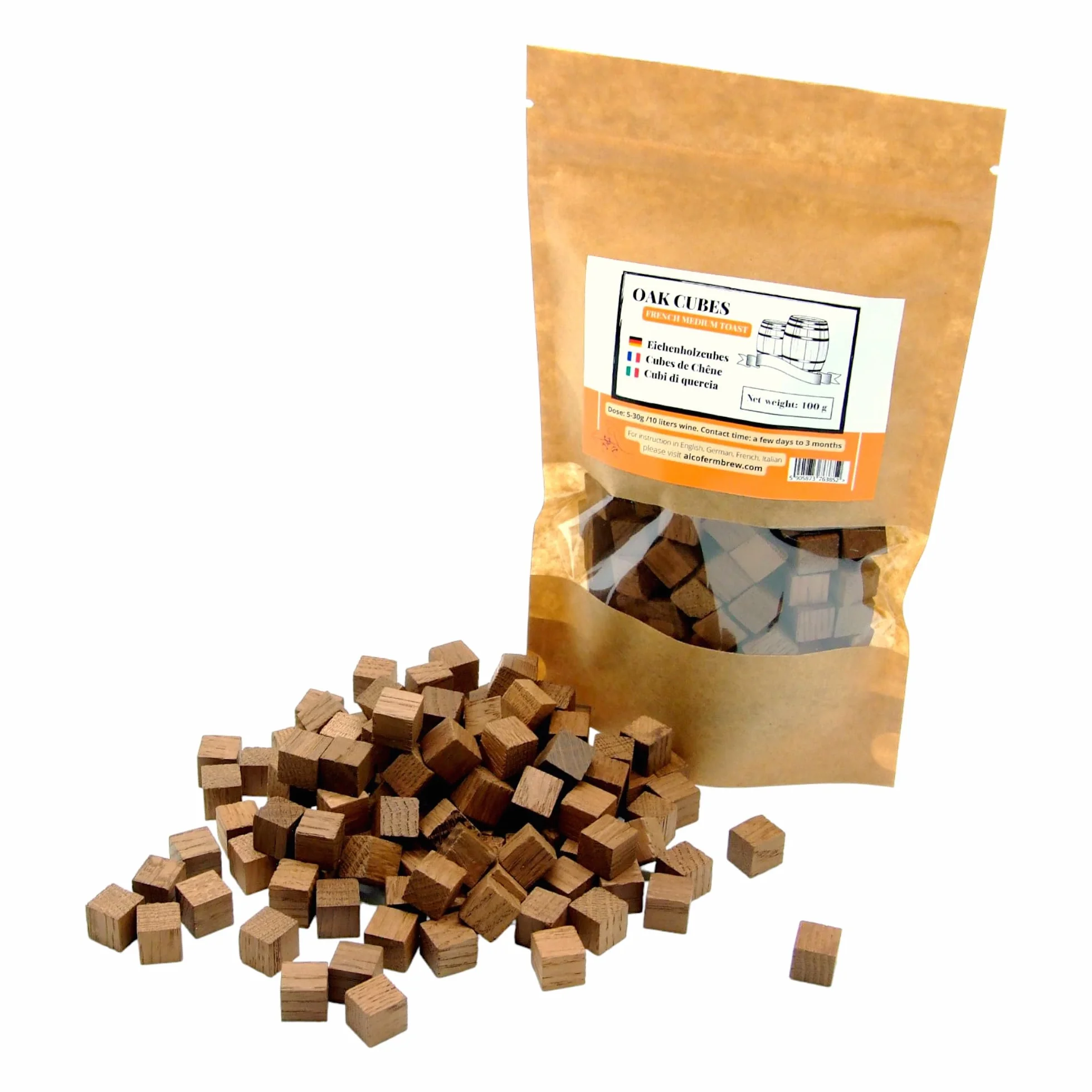 Cubos de Roble Francés 100g Tostado Medio para Aromatizar Vino Sidra Cerveza Vodka