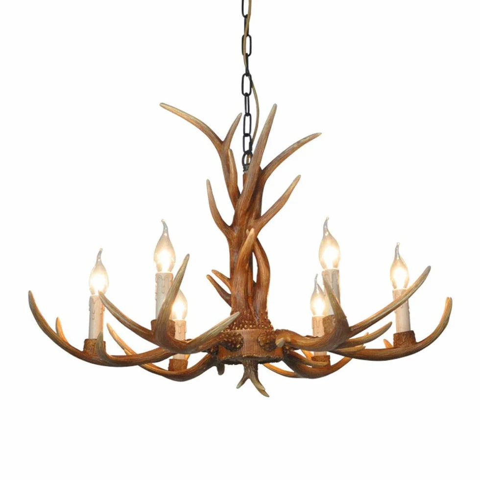 Lámpara colgante de 6 cabezas, decoración vintage, cuerno de ciervo, resina, chandelier rural antler, lámpara de araña, lámpara de techo con cuernos de ciervo