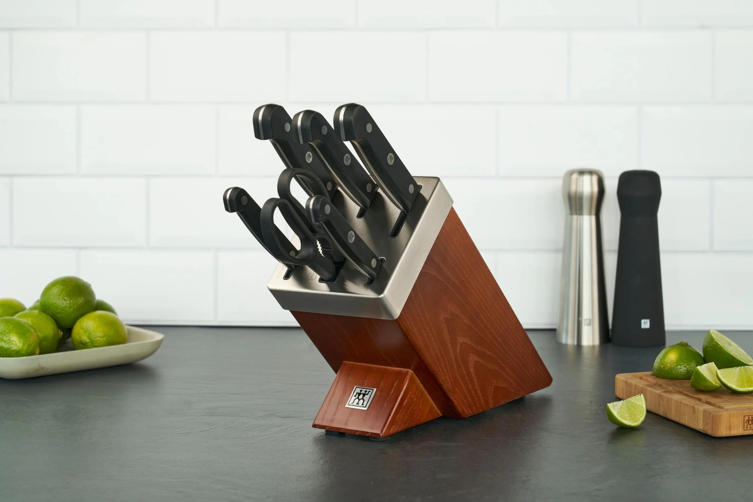 ZWILLING Bloque de cuchillos auto-afilables de 7 piezas, Bloque de madera, Cuchillos y tijeras con mango especial de acero inoxidable/plástico, Gourmet