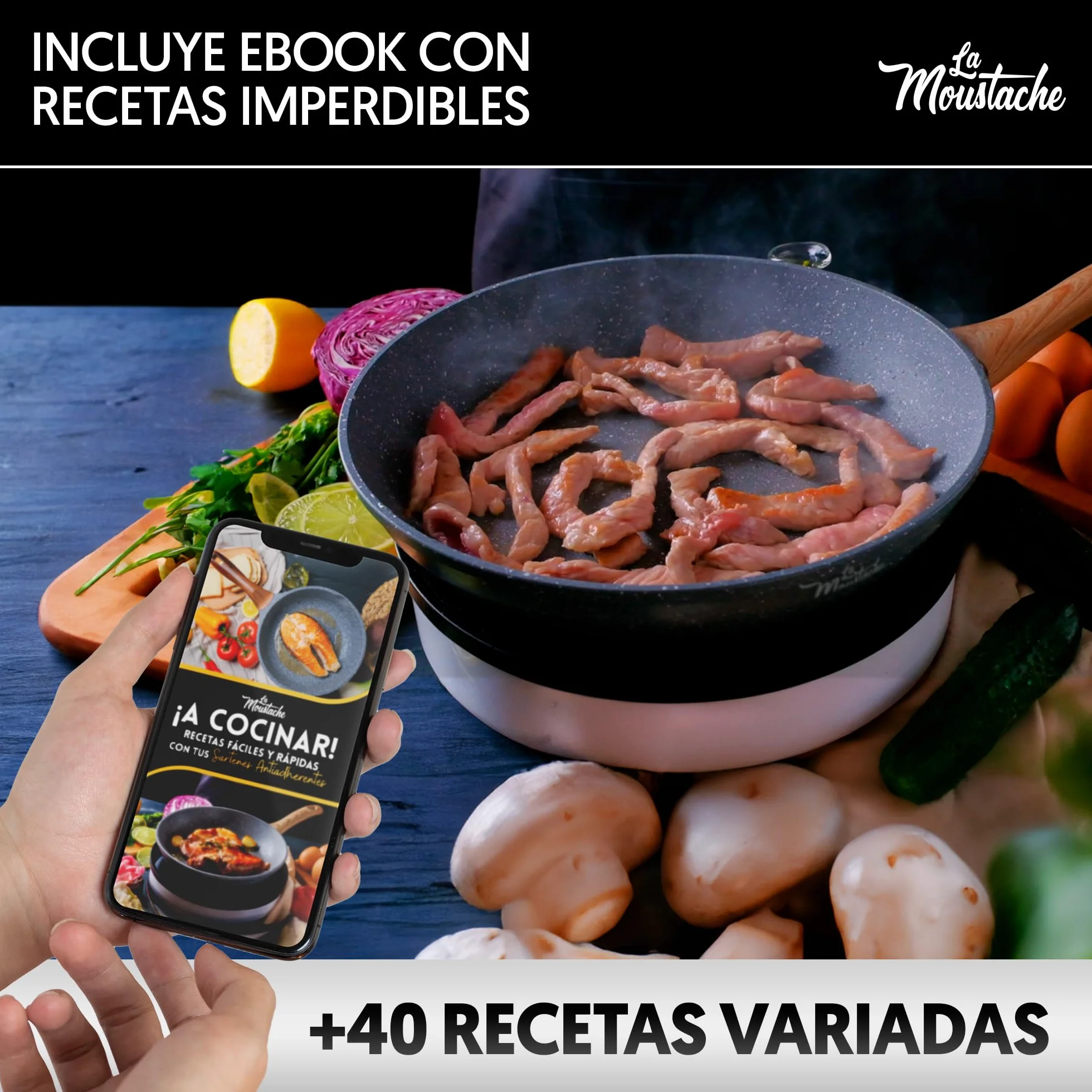 La Moustache Set de Sartenes 20/24/28 cm Antiadherente Apto para Inducción Batería de Cocina Profesional Aluminio