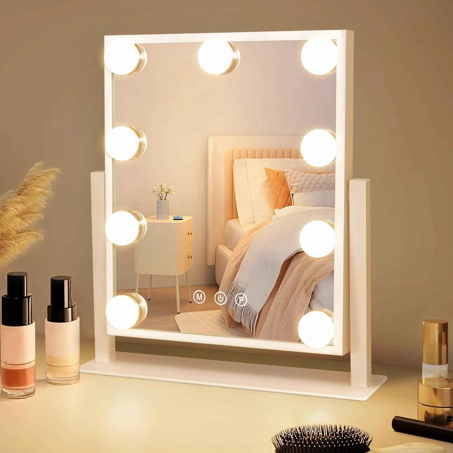 Espejo de Maquillaje Hollywood con LED 9, 360° Rotación, 3 Modos, Regulable