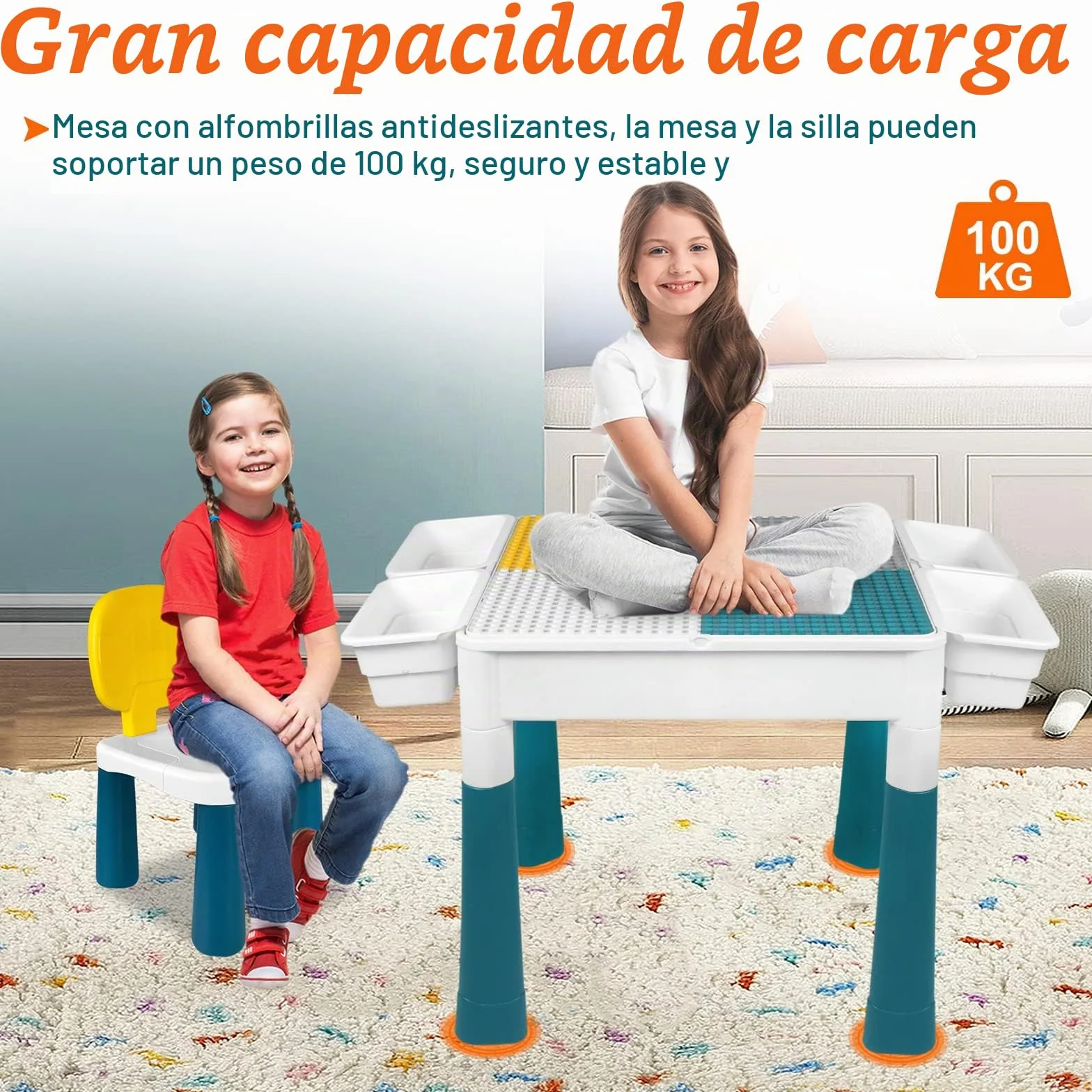 Mesa Infantil con 2 Sillas y 163 Bloques de Construcción - Juego Multifuncional para Niños