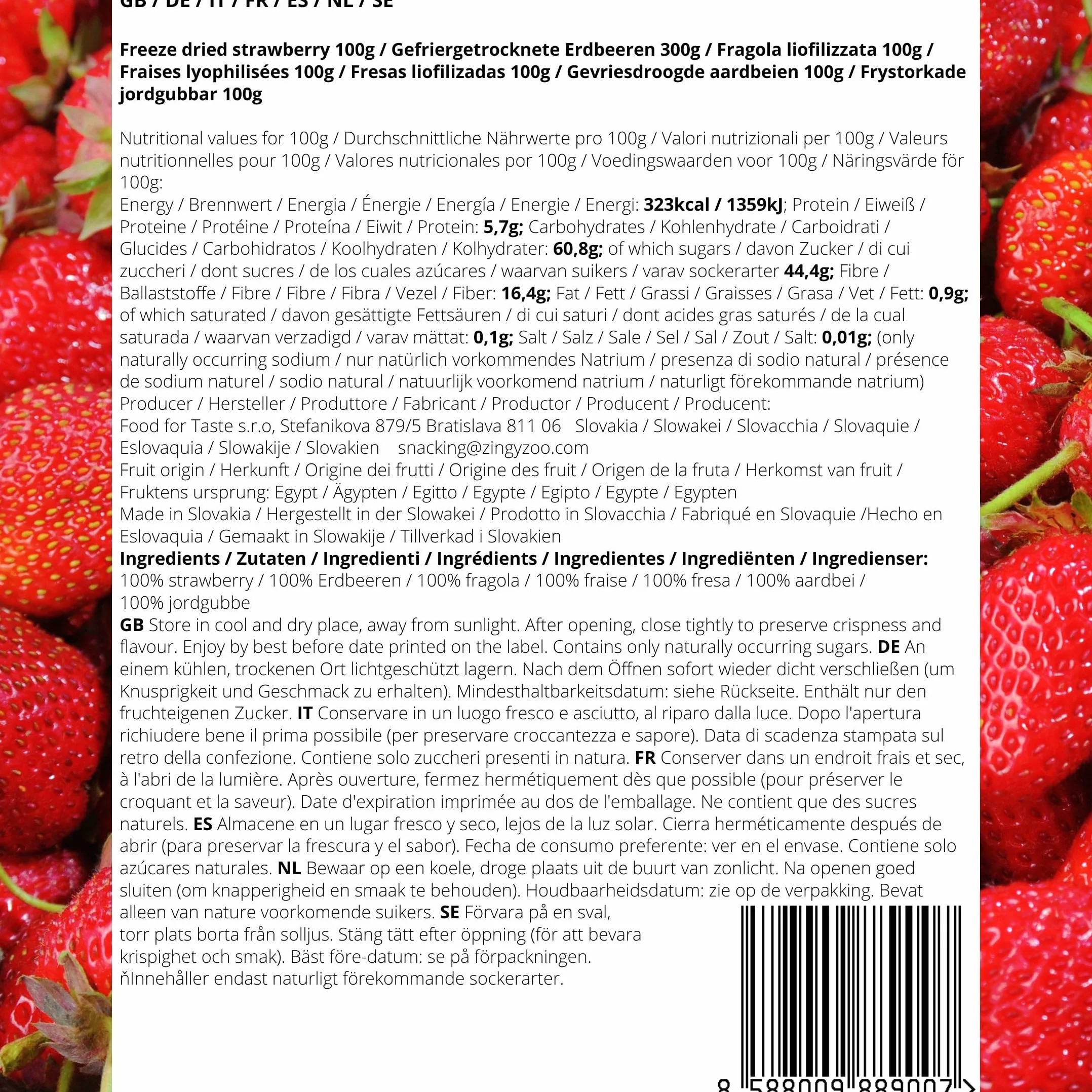 Fresa Liofilizada Entera 100% Fruta Pura Sin Azucar Vegana Cruda Strawberry ZingyZoo