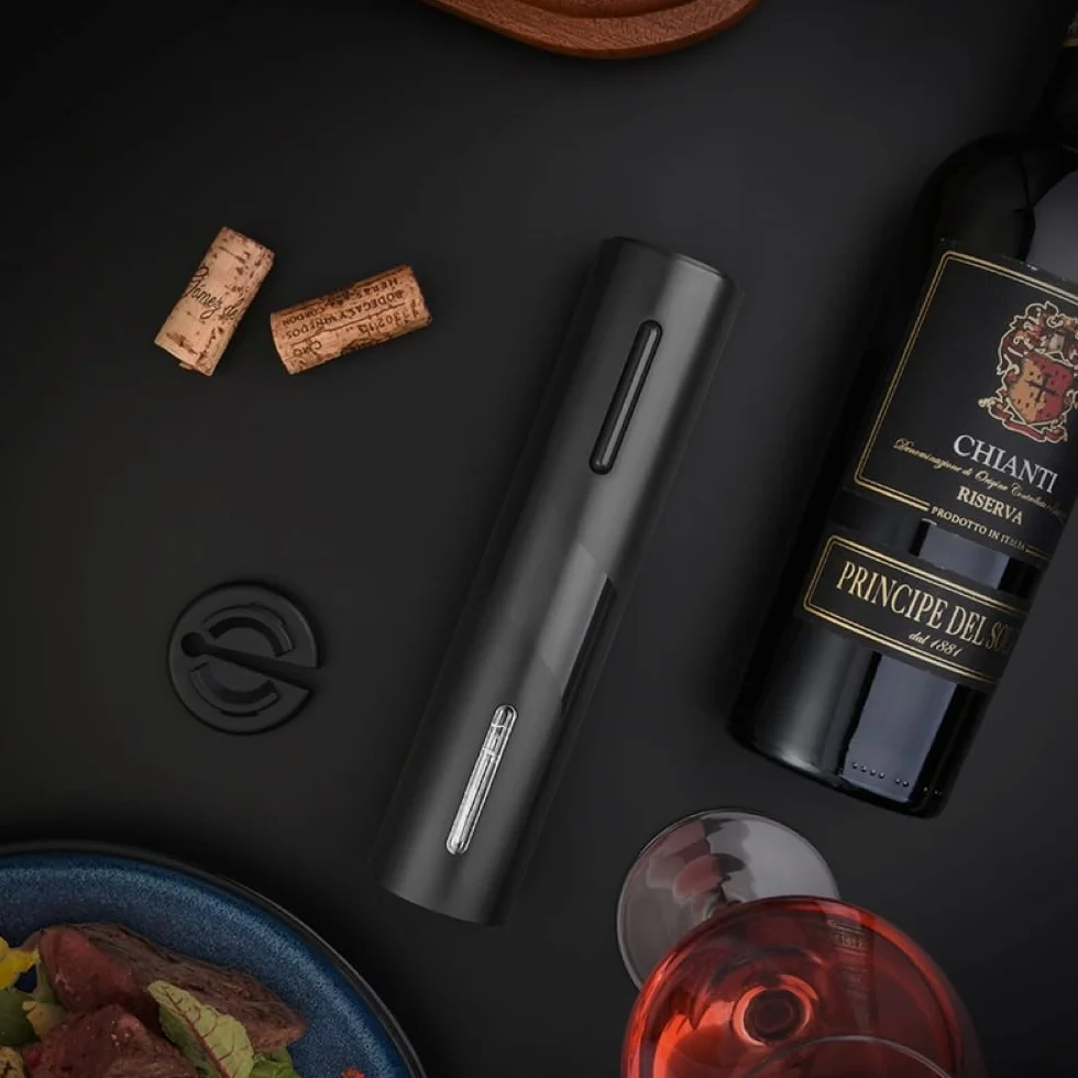 Sacacorchos Eléctrico a Pilas, Abrebotellas Automático Inalámbrico, Abridor de Vino Automático Profesional, con Cortacápsulas, Regalo para Amantes del Vino, Negro