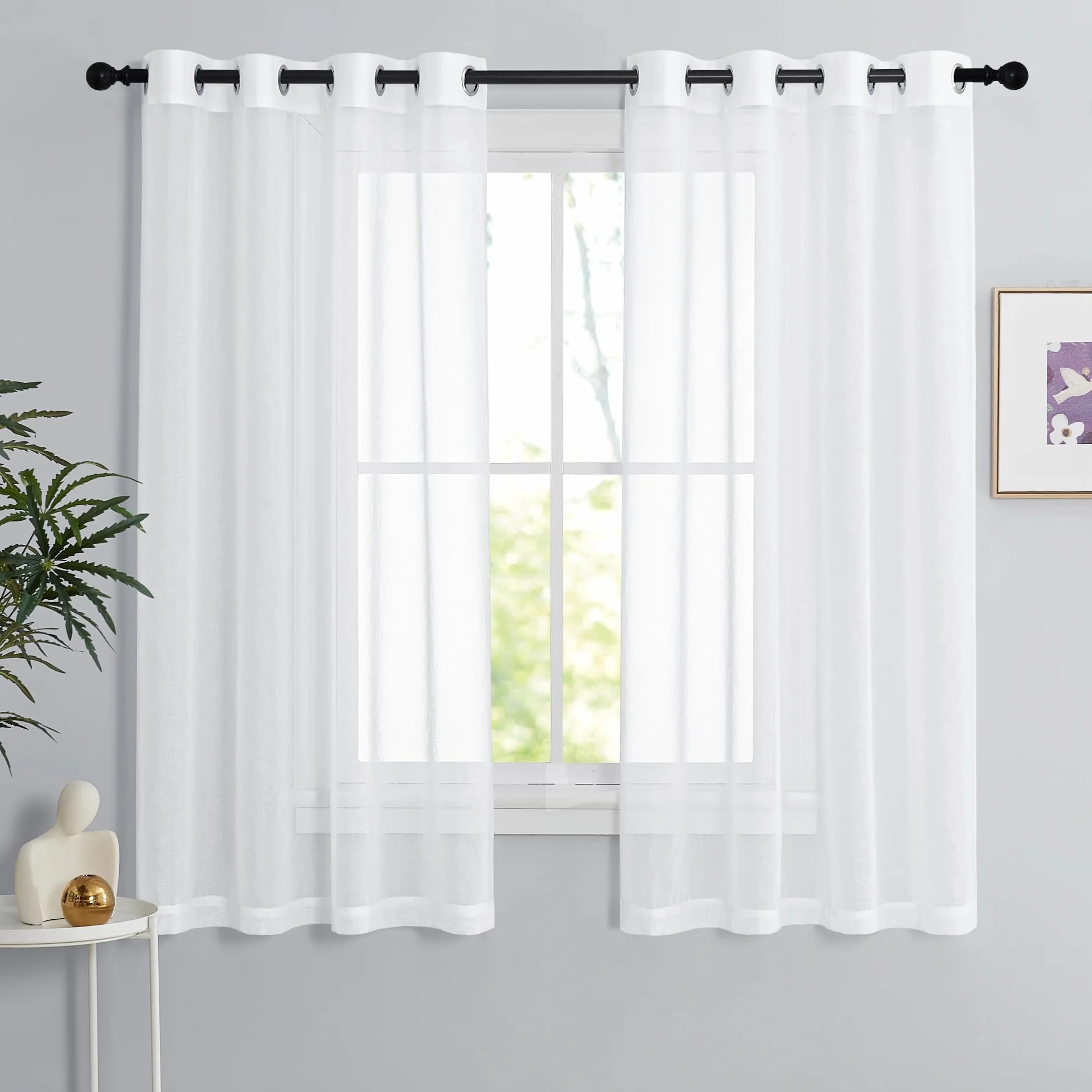 Cortinas Dormitorio 140x160cm Visillos Blancos Translucidos Lino Ojales 2 Piezas