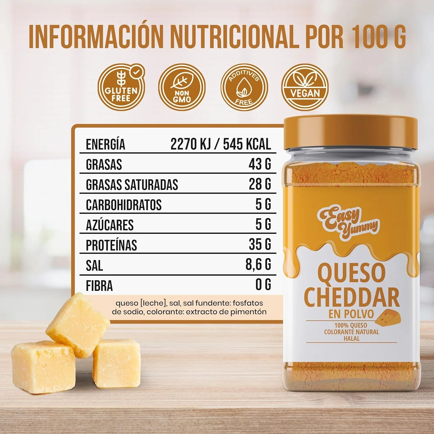 Polvo de Queso Cheddar 300g – Sabor de Queso Instantáneo, Siempre Listo, Sin Frigorífico, Elaborado en Europa con Queso Real