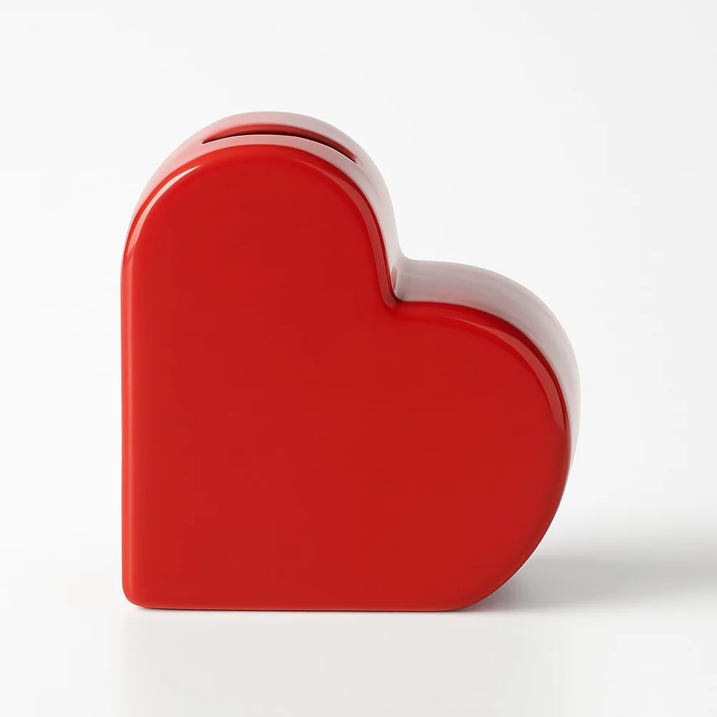 Hucha Decorativa en Forma de Corazón, Cerámica Roja, Regalo para San Valentín, 12x5x12 cm