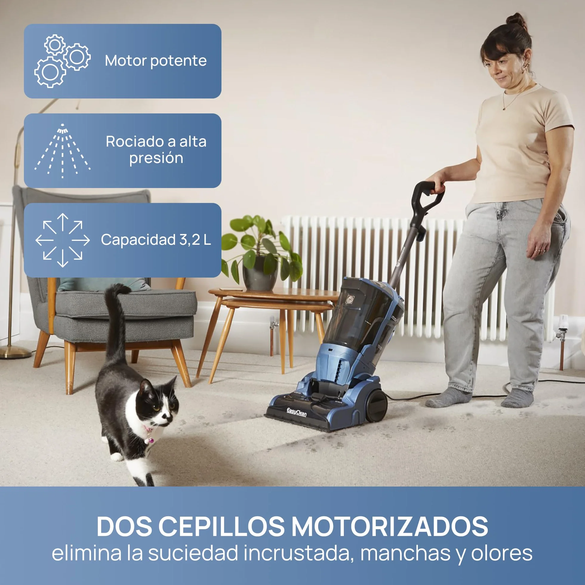 Vacmaster Limpiador de alfombras con doble rodillo de cepillo 17kpa, gran superficie de limpieza – ideal para alfombras, escaleras, tapicería y pelo de mascotas | Secado rápido, dep