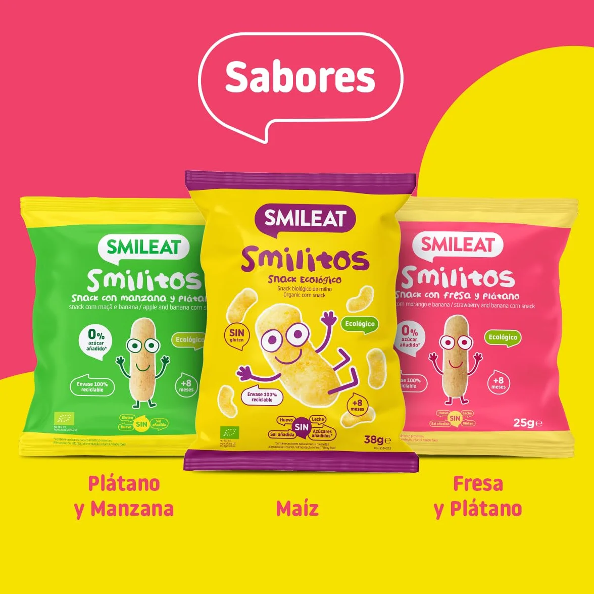 Smileat Smilitos Snack Fresa y Plátano 25g Merienda para Bebés 8 Meses