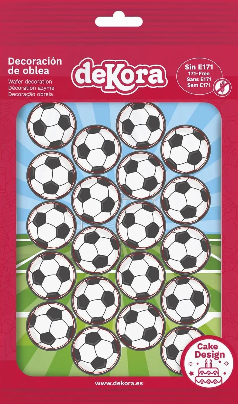 Dekora Pack 2x20 Mini Discos de Oblea de Balones de Fútbol, Decoraciones Comestibles para Cupcakes, 3,4 CM