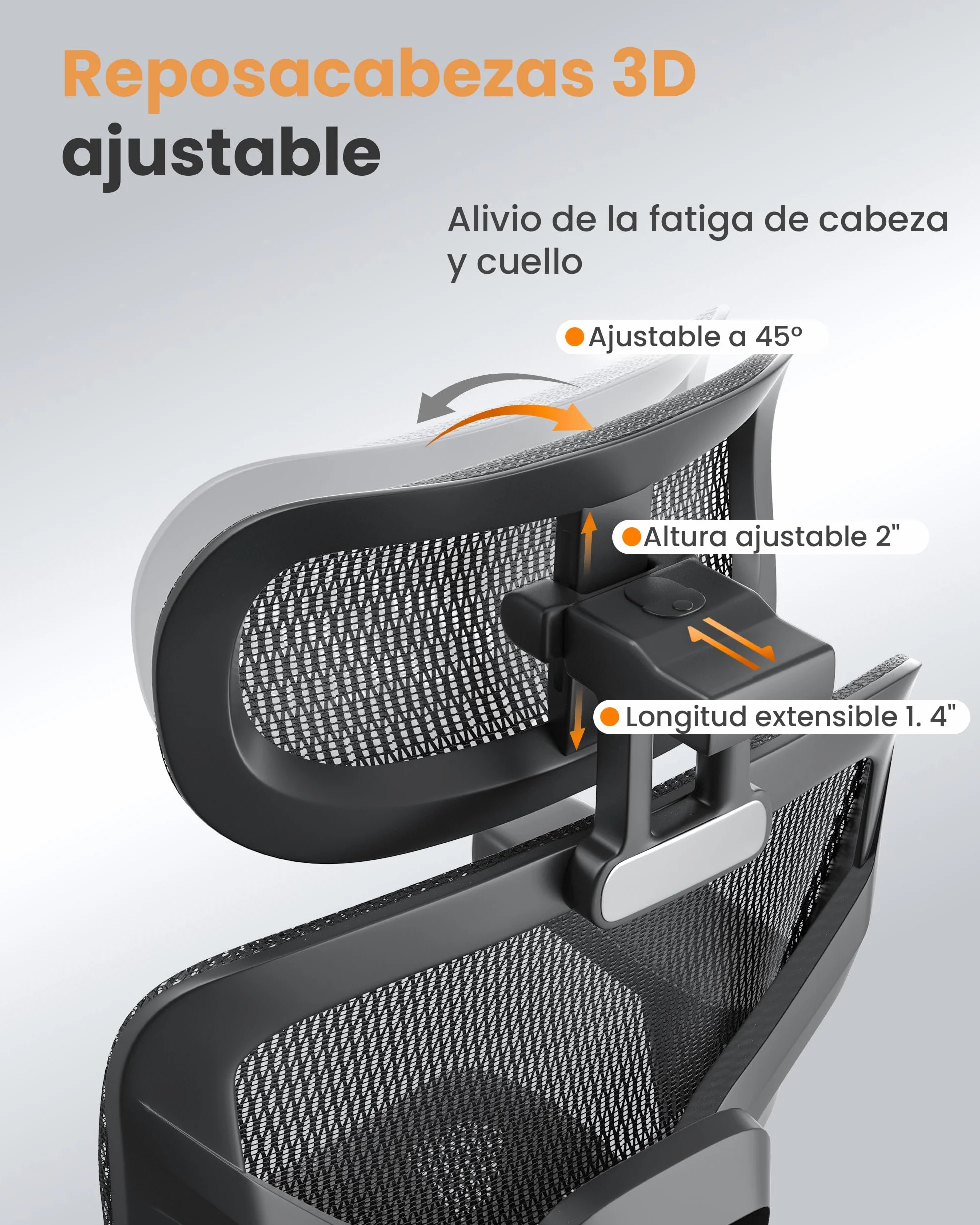 Silla Escritorio Ergonómica con Respaldo Alto de Malla Transpirable, Carga 160 kg, Reposabrazos 3D y Reposacabezas Ajustables