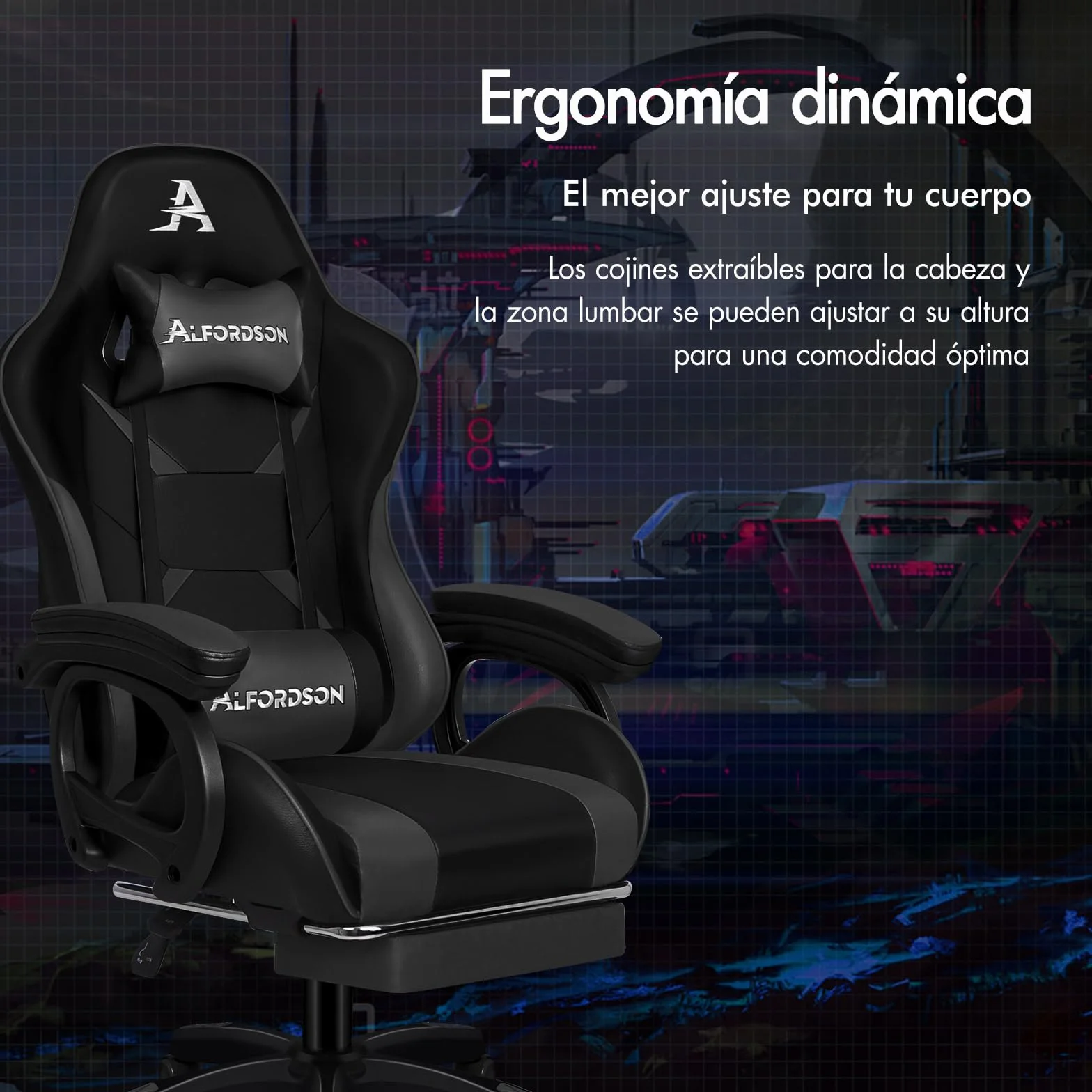 ALFORDSON Silla Gaming Ergonómica Reclinable con Masajeador, Cuero PU Gris