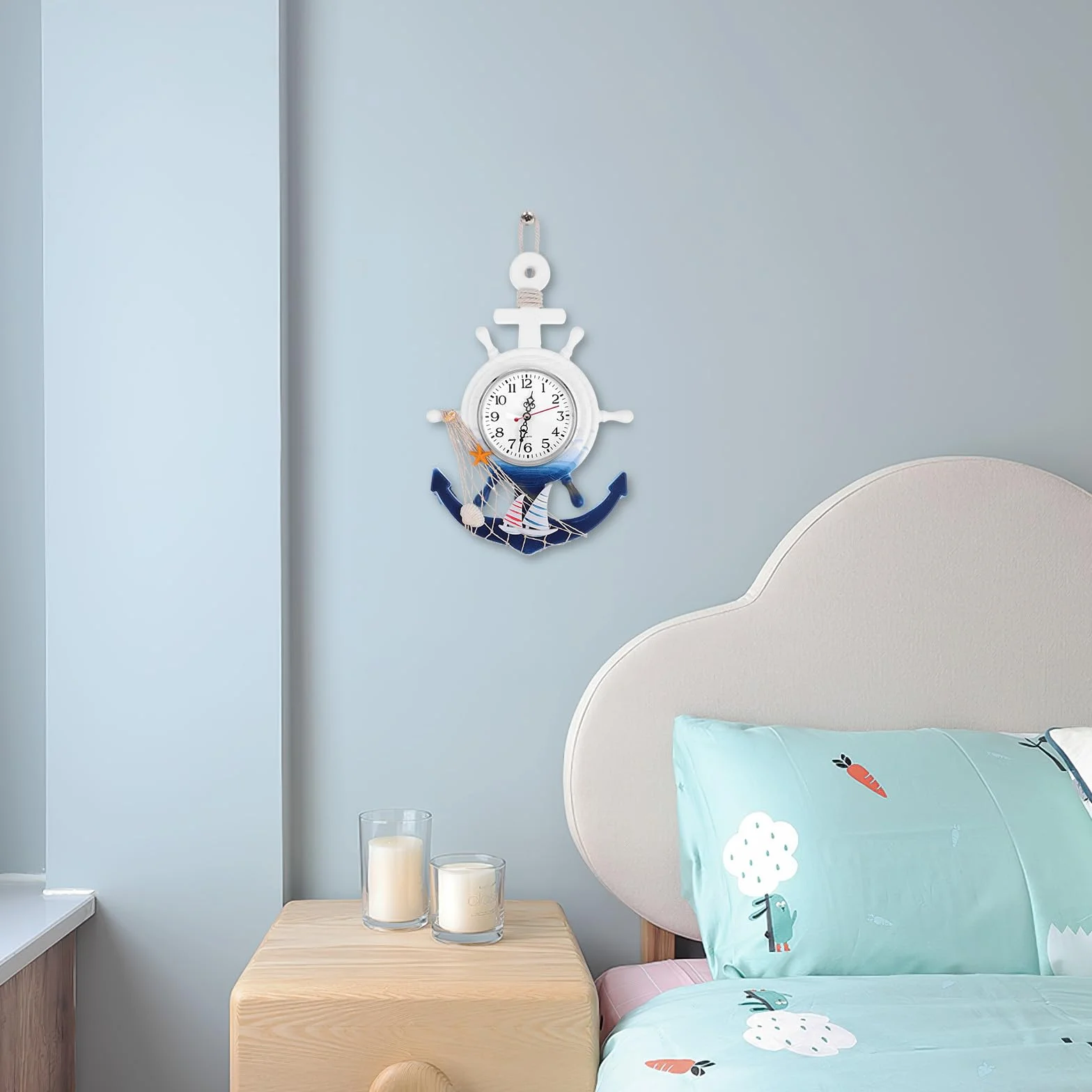 Homoyoyo Reloj Tema Mar Ancla Barco Estilo Mediterráneo Silencioso Decoración Hogar