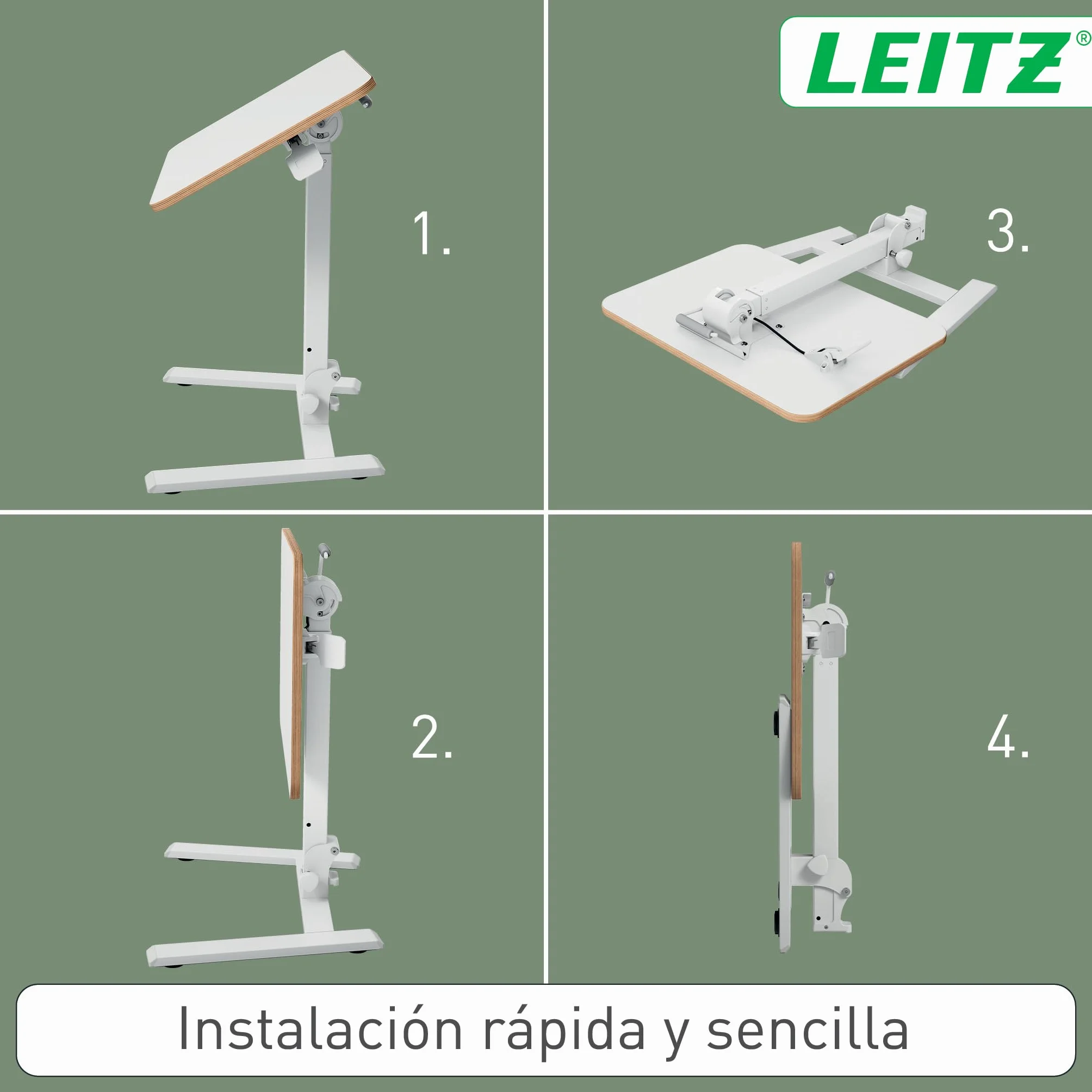 Leitz Ergo Escritorio Compacto Plegable para Trabajar Sentado o de Pie – Mesa Portátil con Asa, pensado para Ordenador Portátil, Soporta hasta 20 kg, 65x46 cm, Blanca, 65880001