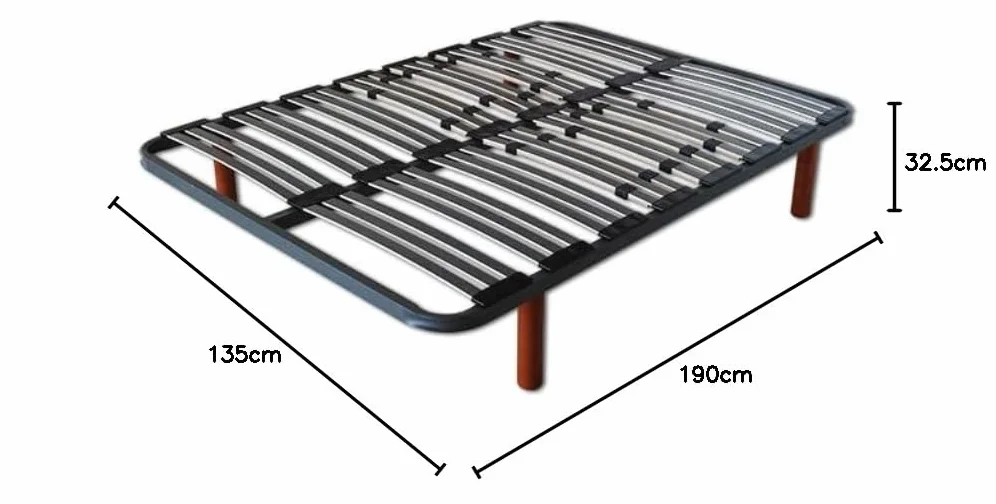 Ventadecolchones - Somier Multiláminas con reguladores de firmeza (5 Patas Madera Incluidas)- Altura de Las Patas 27cm - 135 x190 cm