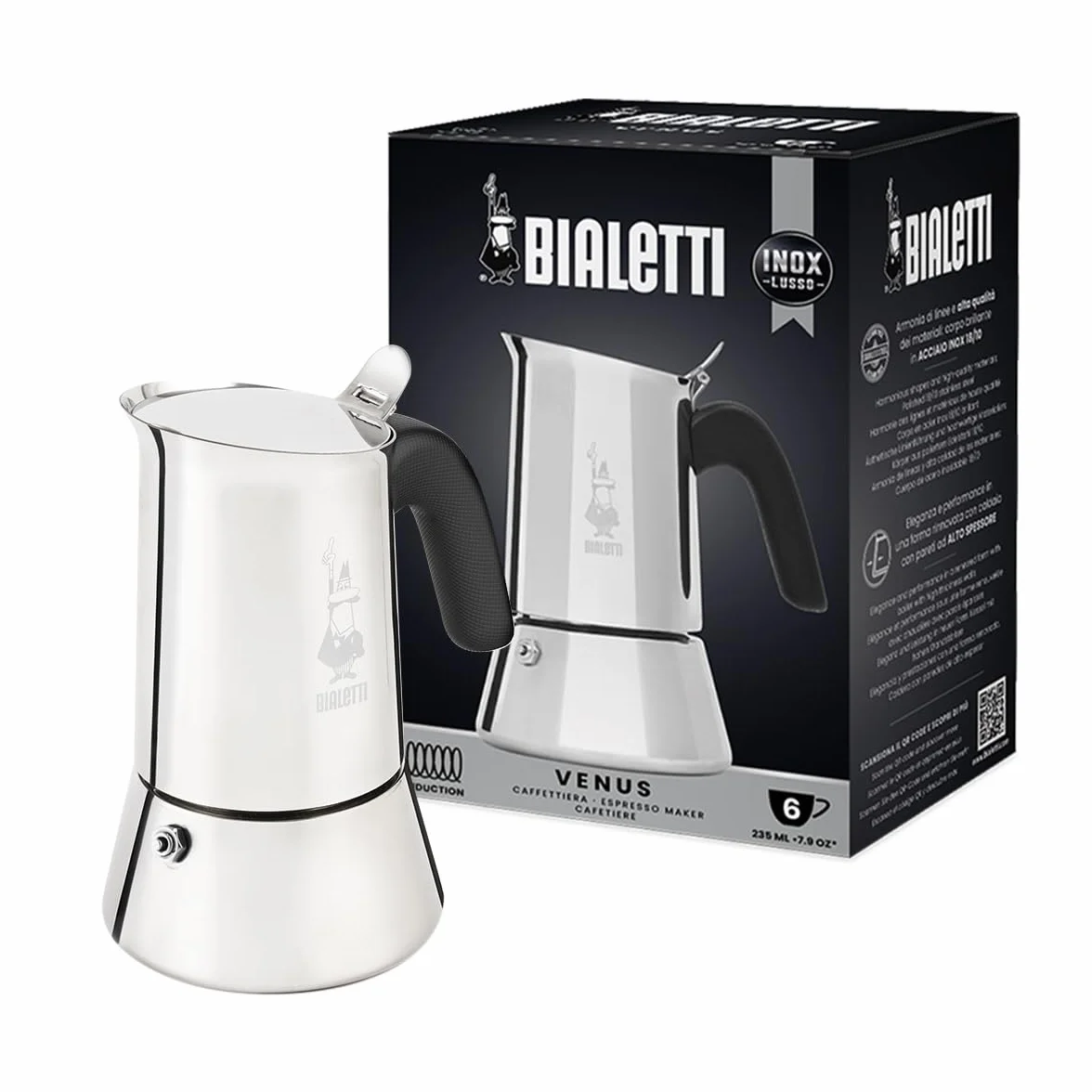 Bialetti Cafetera Venus 6 Tazas 235ml Acero Inoxidable Apta Inducción