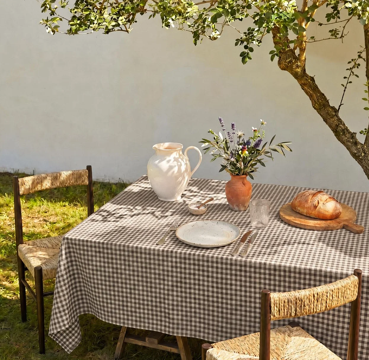 Mantel Antimanchas Tacto Tela Extrasuave Mesa Rectangular Algodón Impermeable 140 x 240 cm Vichy Avellana
