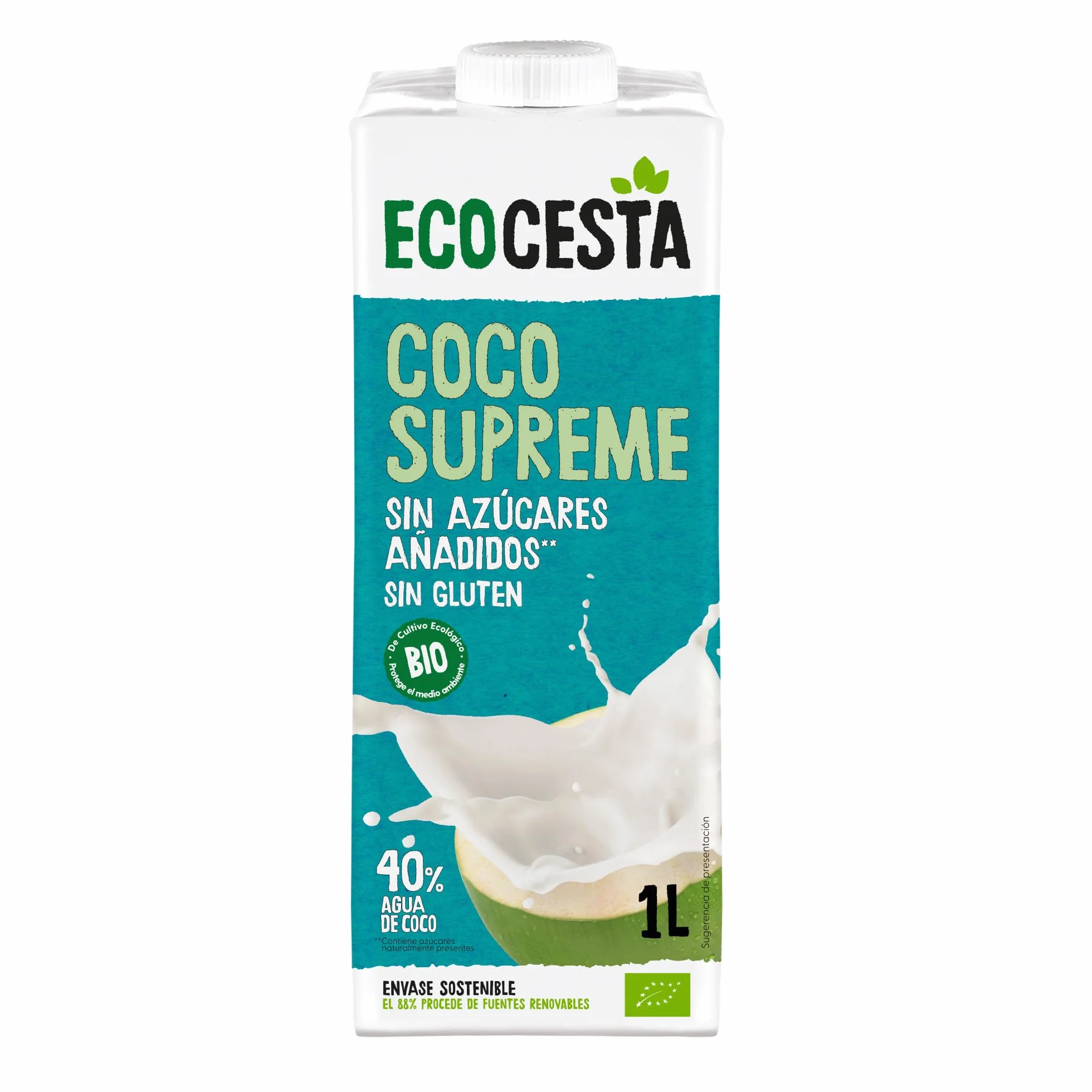 Bebida Ecológica Vegetal de Coco Supreme Pack 6 x 1 L Sin Azúcar Añadido Sin Gluten Vegano