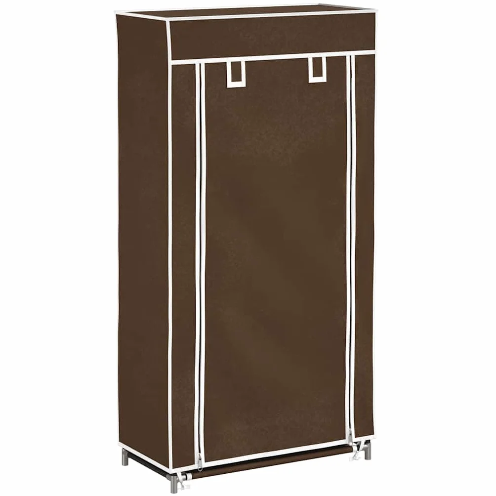 Zapatero de 5 niveles de tela no tejida con cremallera para ahorrar espacio para 10 pares de zapatos, armario de tela para pasillo y camping, color marrón, 58 x 28 x 106 cm