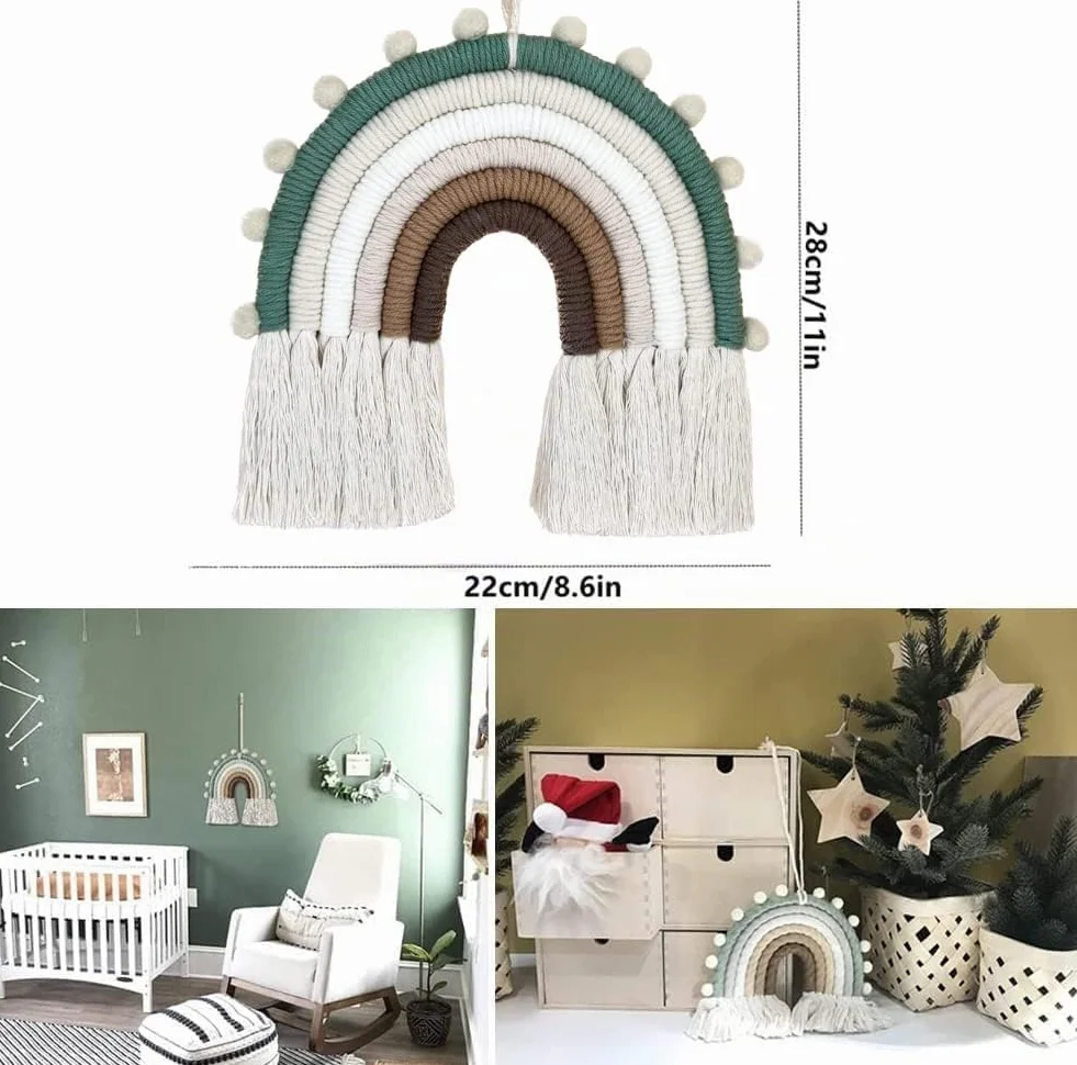 Tapiz Macramé Arcoíris Decoración Pared Infantil Tejido a Mano Algodón Borlas Boho para Habitación Bebé