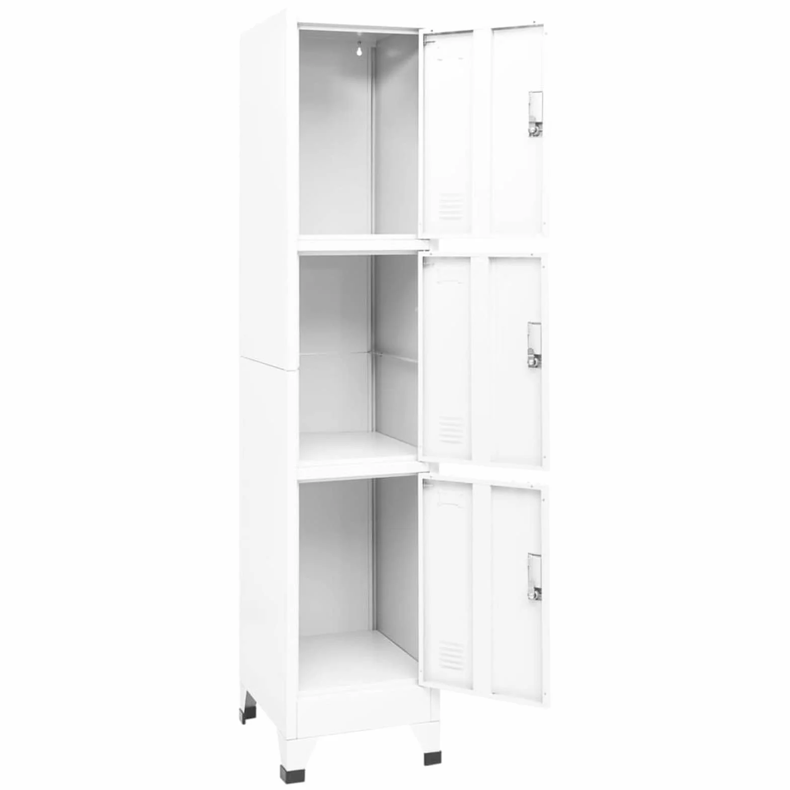 Armario CasilleroTaquillas vestuarios Armario Taquilla Armario Metalico de Acero Armario Oficina con 3 Casilleros y Puertas con Cerradura Blanco 38 x 45 x 180 cm