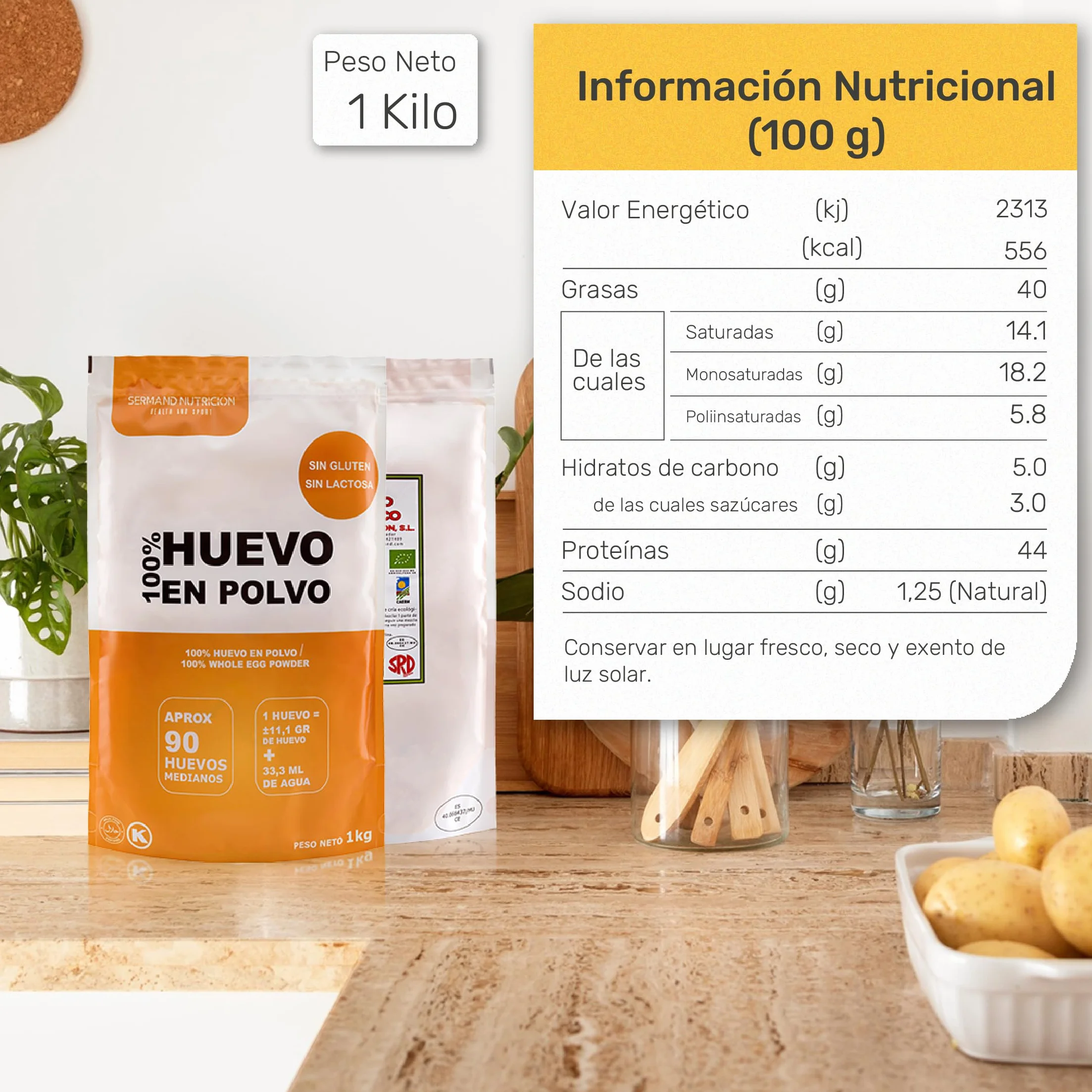 Huevo en Polvo Ecológico 1KG Sin Gluten Sin Lactosa