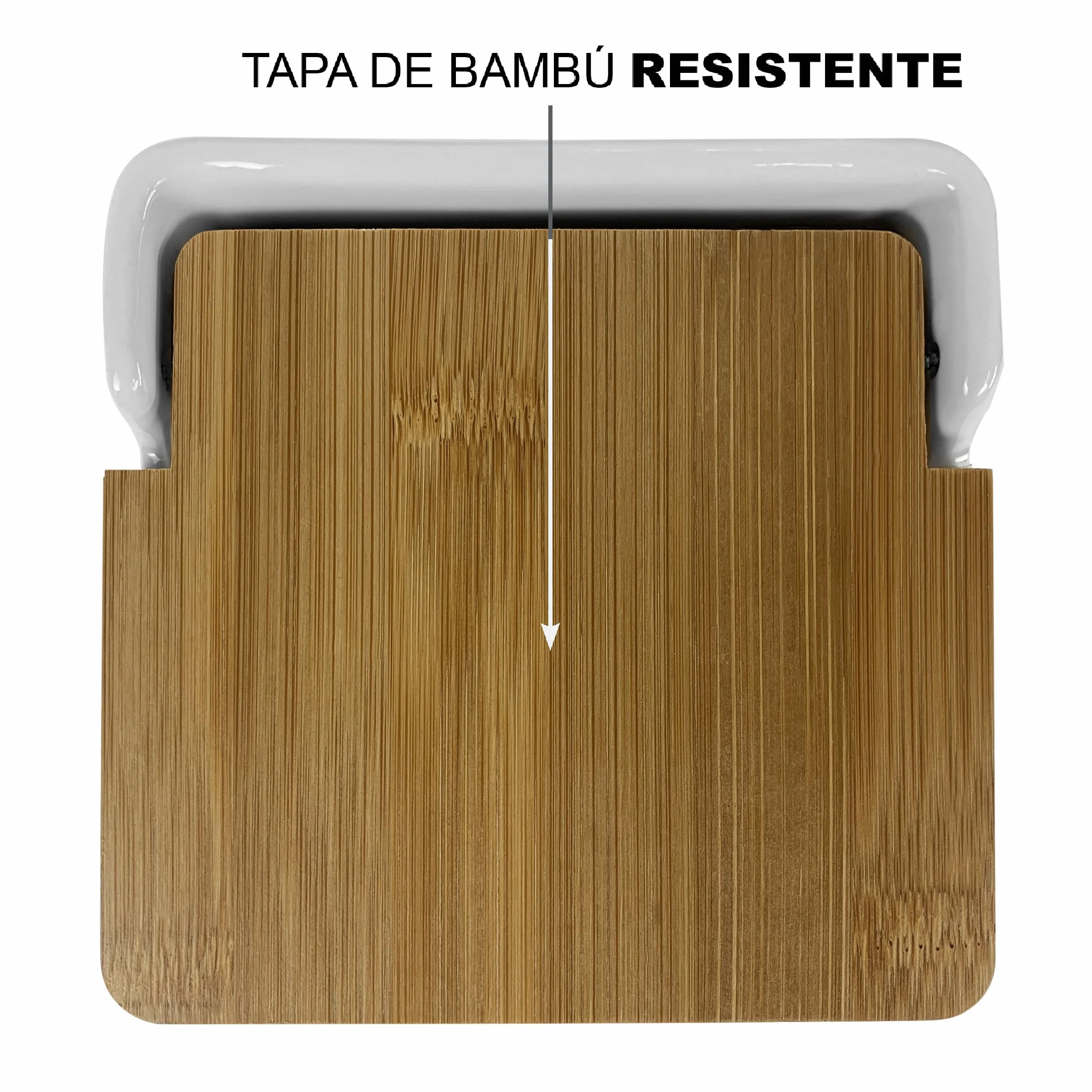 TIENDA EURASIA - Salero de Cocina de Cerámica | Tapa Abatible de Bambú | Diseño Moderno de Mosaico | Color Gris | Medida 12 x 12 x 11 cm | Saleros de Cocina Modernos