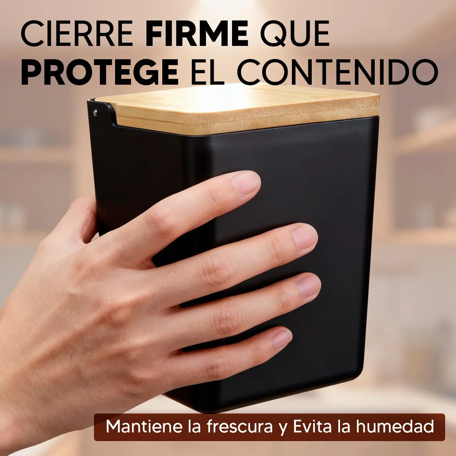 CIA&CO Salero Cocina Grande 1kg – Recipiente para Sal, Azúcar, Especias, Café – Tapa Bambú Natural – Cierre Antihumedad (NEGRO)