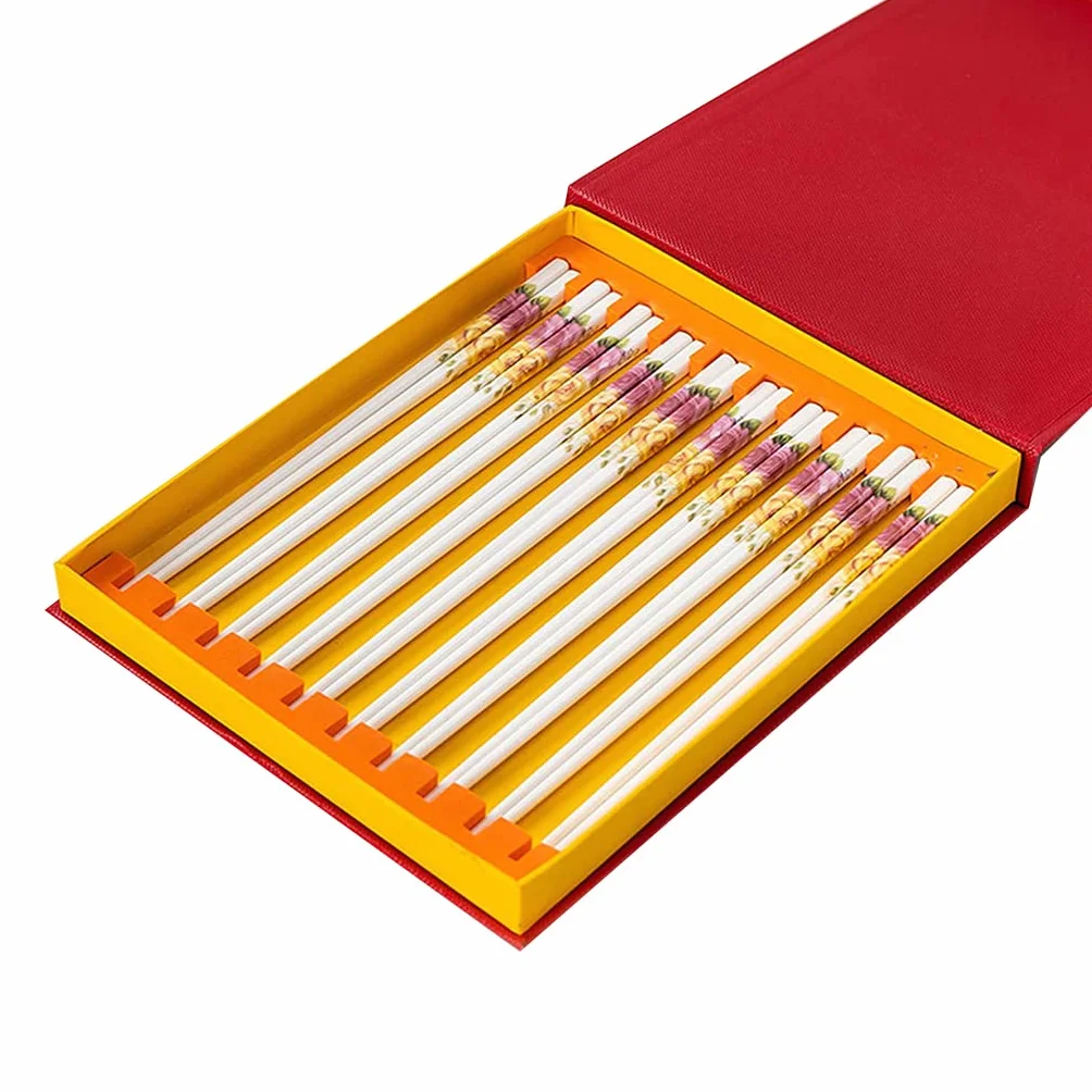 ZHOUXIAO Chopsticks De Porcelana Conjunto De Regalo con Estuche, 10 Pares De Sushi Japonés Reutilizables Reutilizables Caja De Regalo, Luxury Premium Chinese Chopsticks Bone A