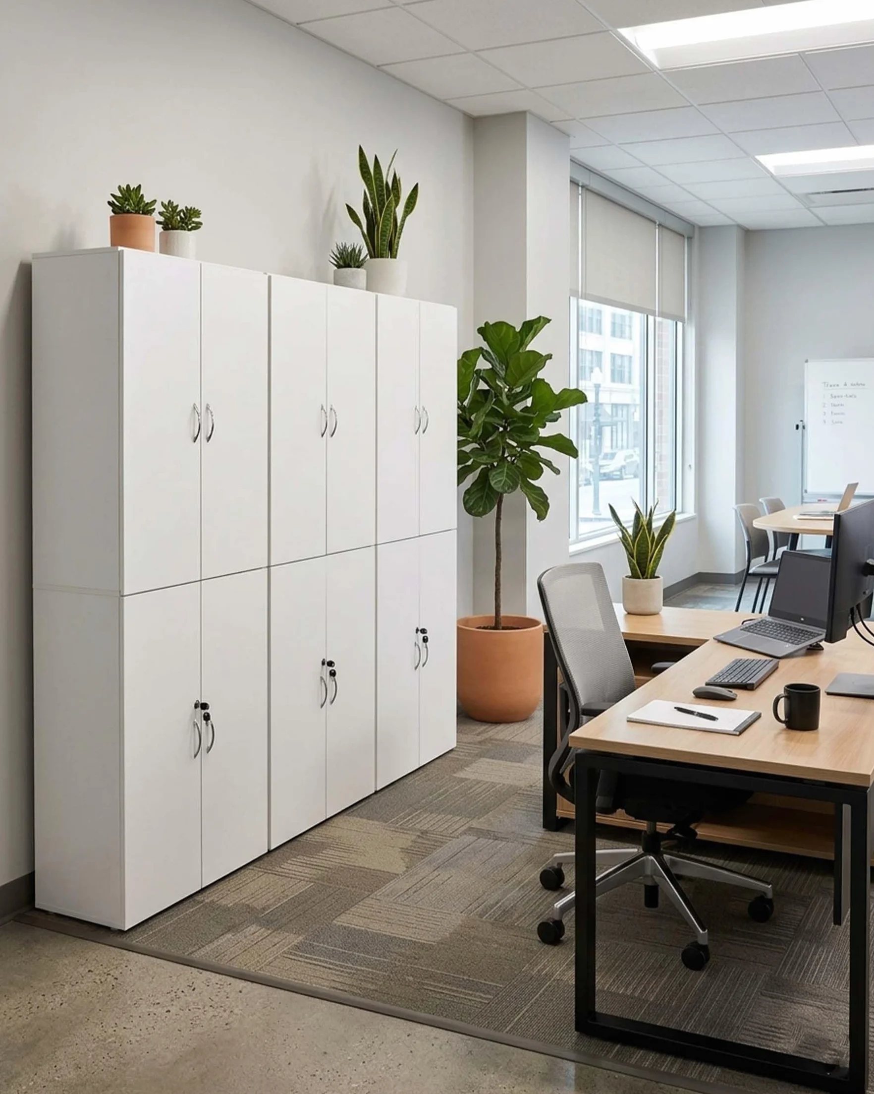Armario archivador con cerradura, armario de oficina blanco con puertas, 58 x 30 x 180 cm, armario multiusos de madera, armario estrecho para oficina, pasillo, armario multiusos moderno