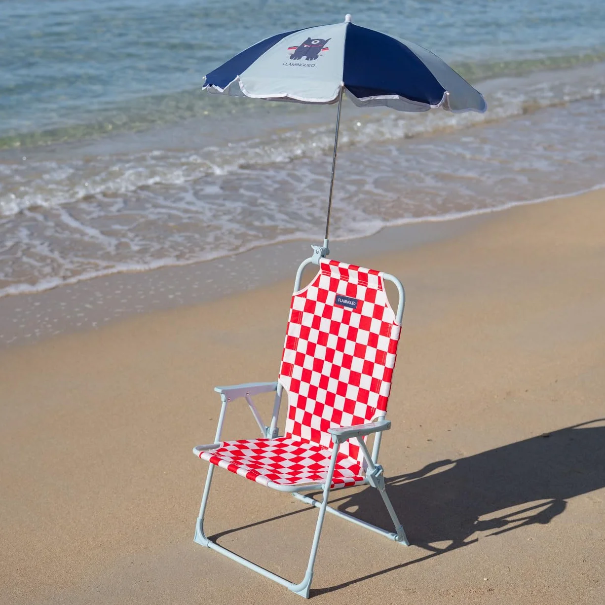 Flamingueo Silla Playa Plegable Niños UPF 50+ Poliéster Acero Rojo Azul