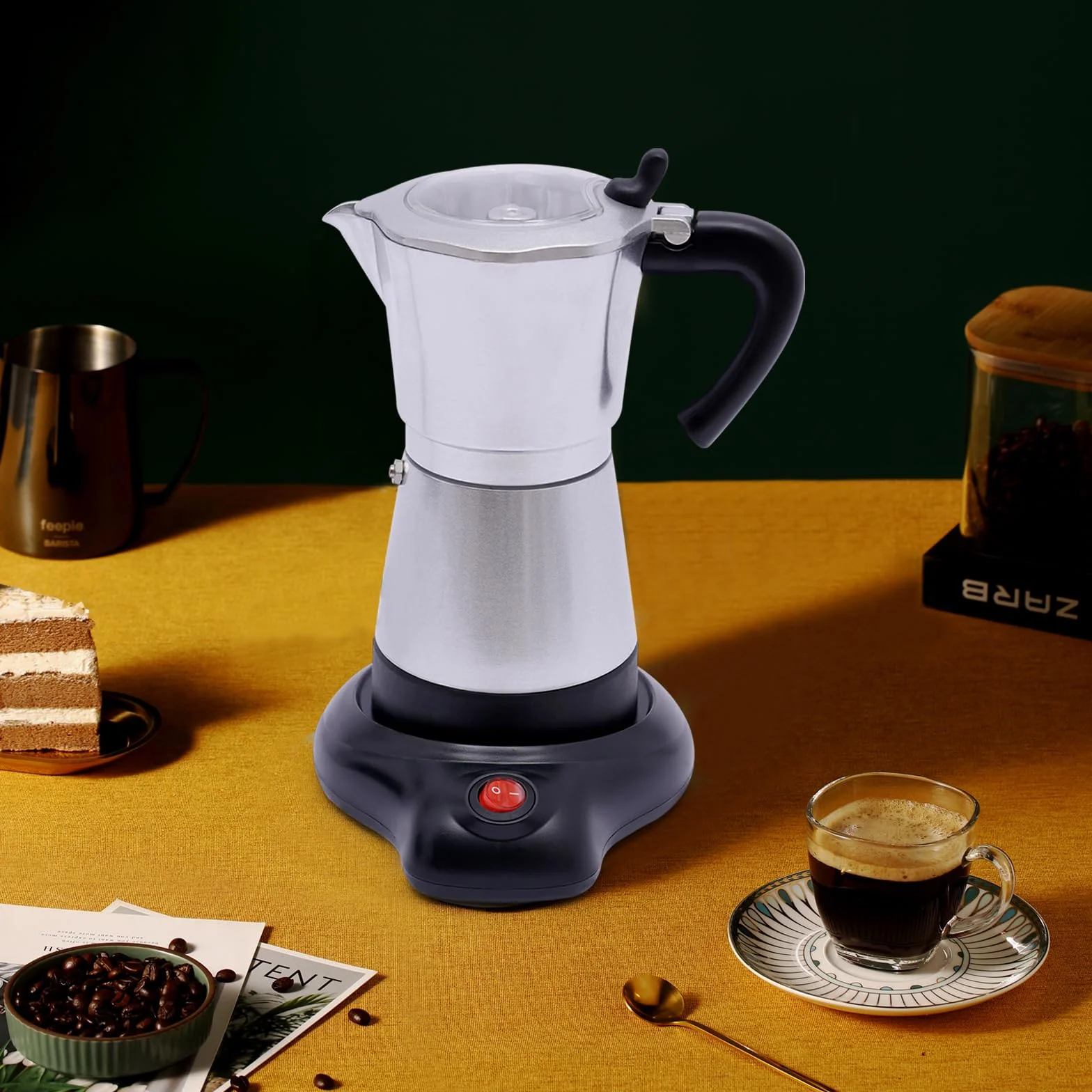 Cafetera de espresso eléctrica 480W 300ML 6 tazas plateada