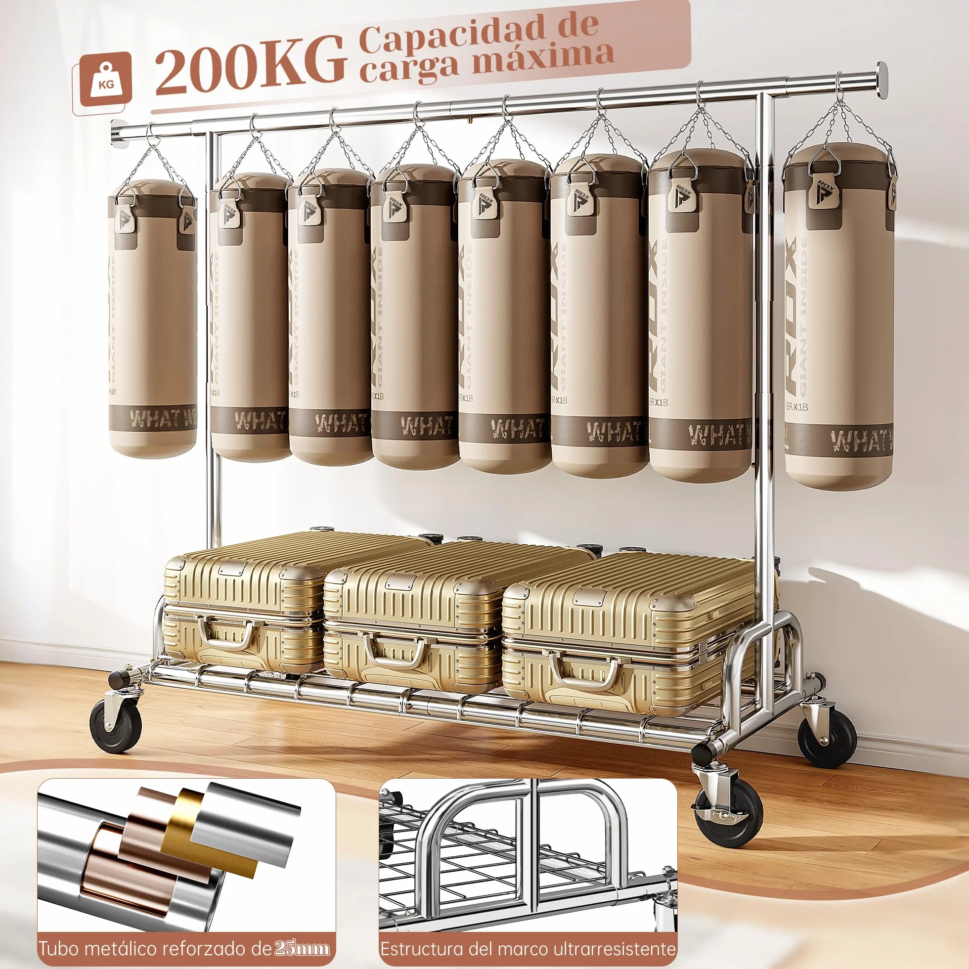 Perchero Burro Ropa con Ruedas 200kg 130–190cm Extensible 166-178cm Altura regulable